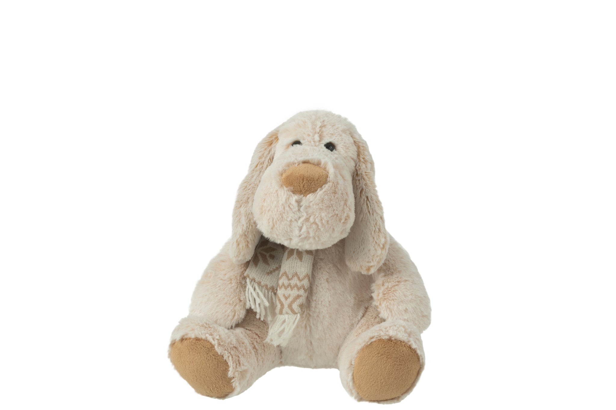 Chien écharpe Assis Peluche Polyester Beige/Brun M - J-LINE
