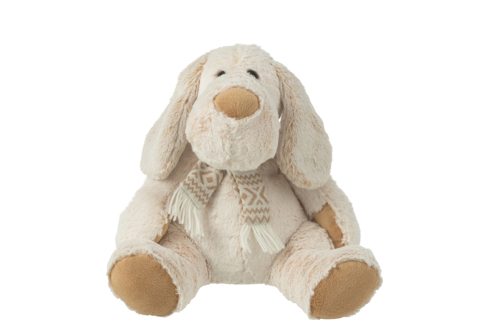 Hond+sjaal Zittend Pluche Polyester Beige/Bruin L - J-LINE