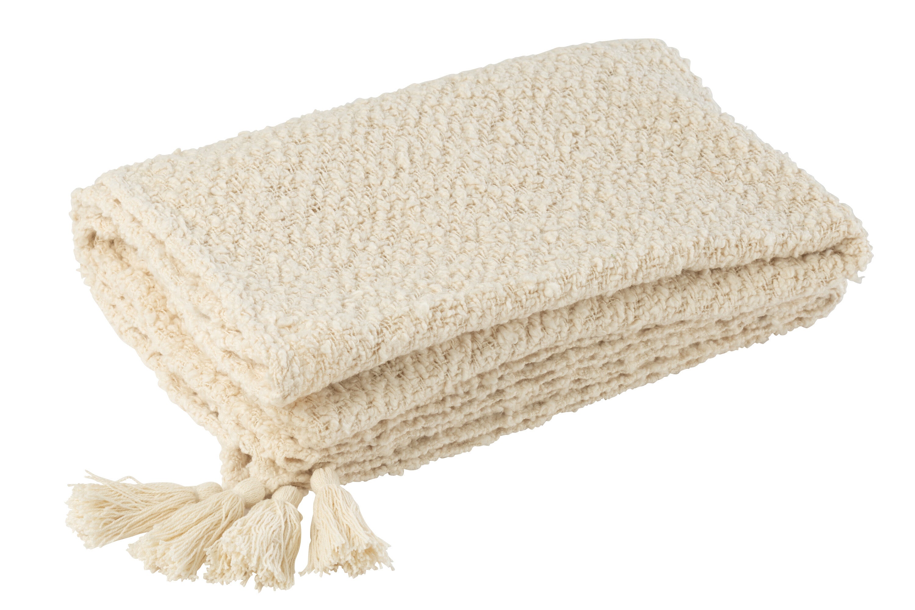 Plaid Pompons Coton Crème - J-LINE