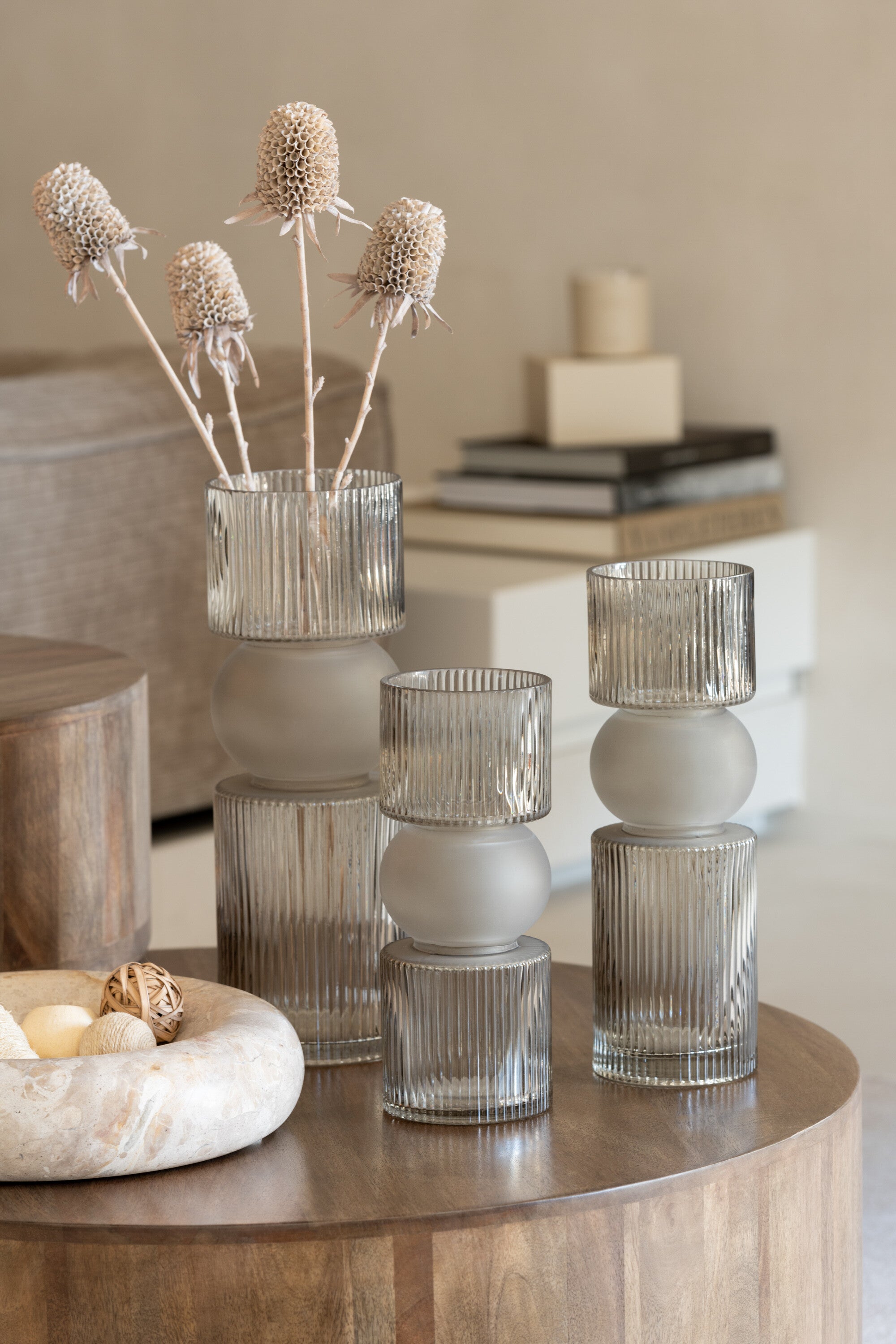 Vase/Bougeoir Candy Glass Gris M - J-LINE