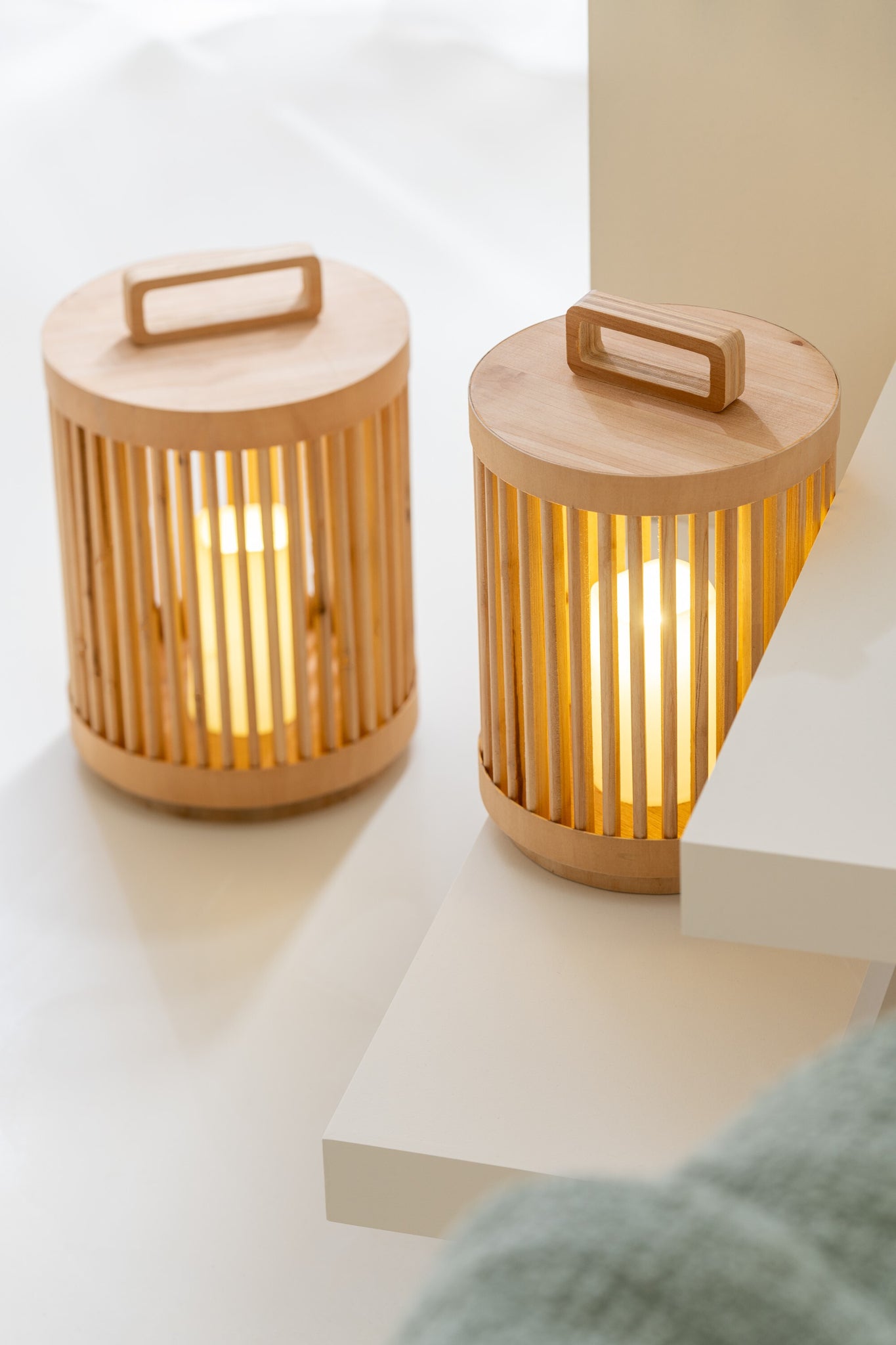 Lampe cylindre bois d’épicéa/LED naturel L - J-LINE