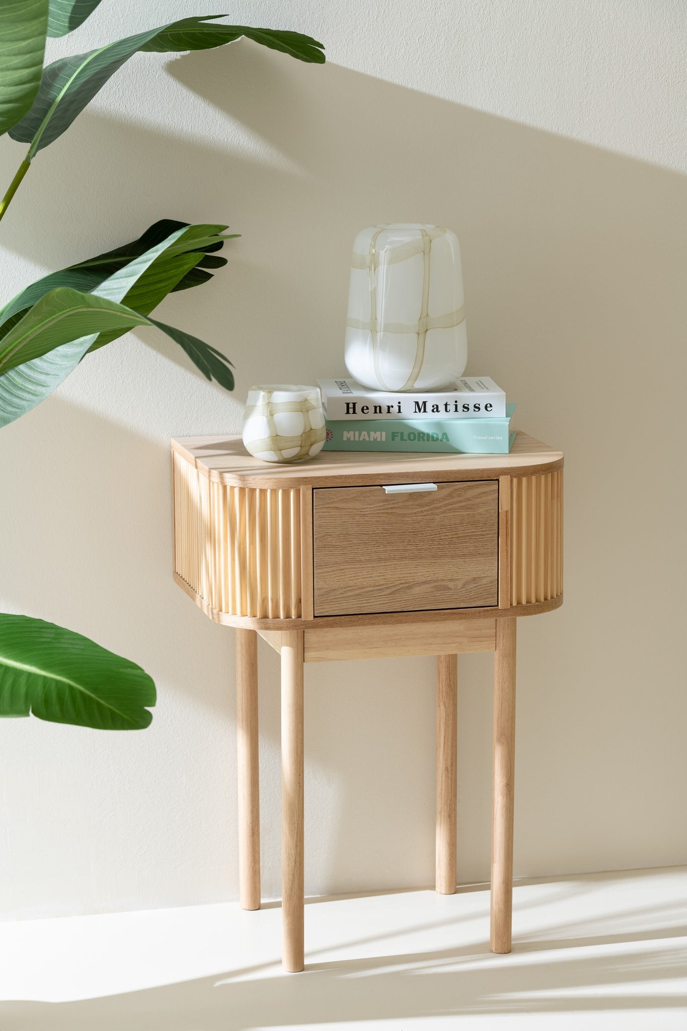 Table de nuit arrondie MDF/bois de pin naturel - J-LINE