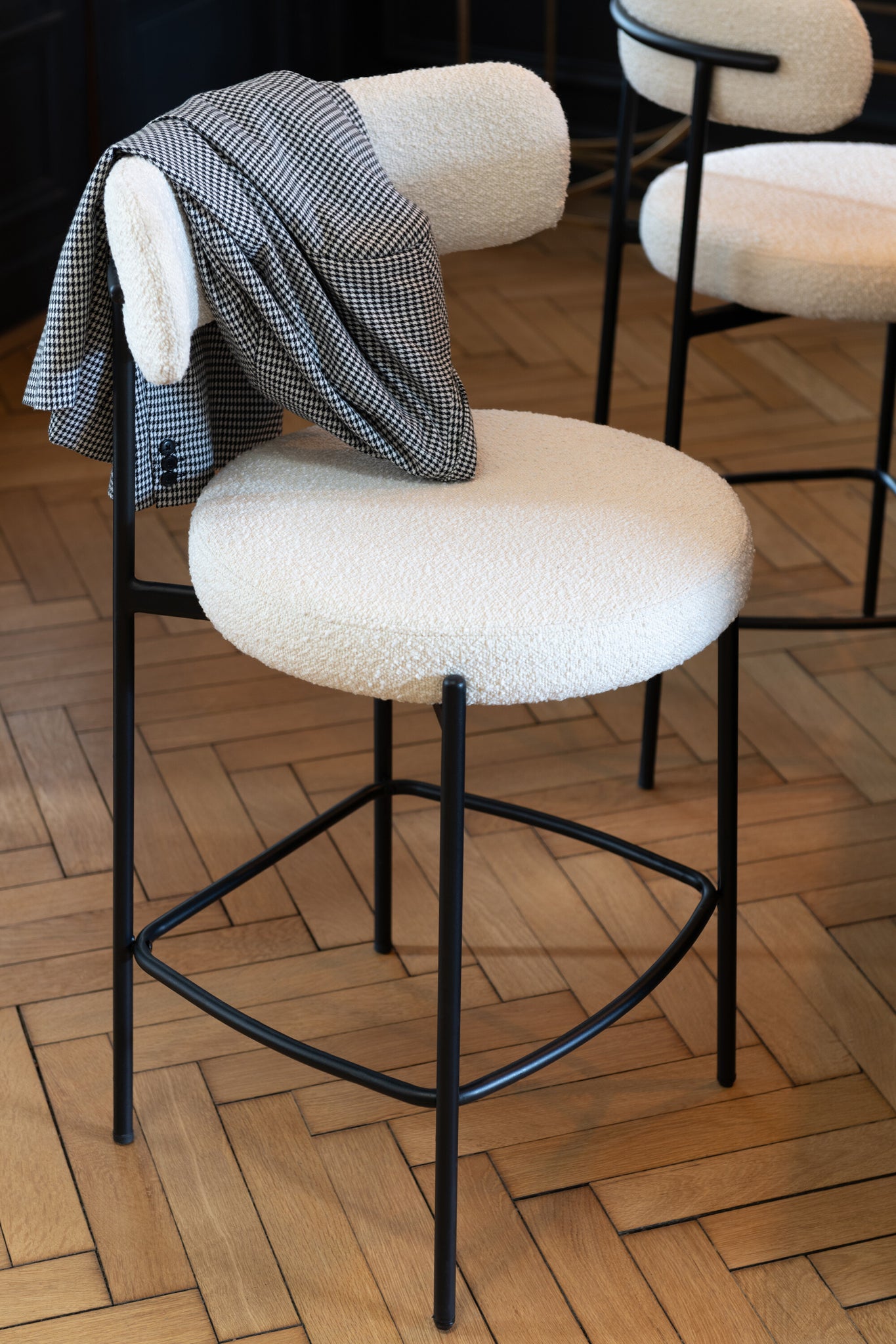 Chaise de bar Bouclé Triplex/Polyester Blanc/Noir - J-LINE