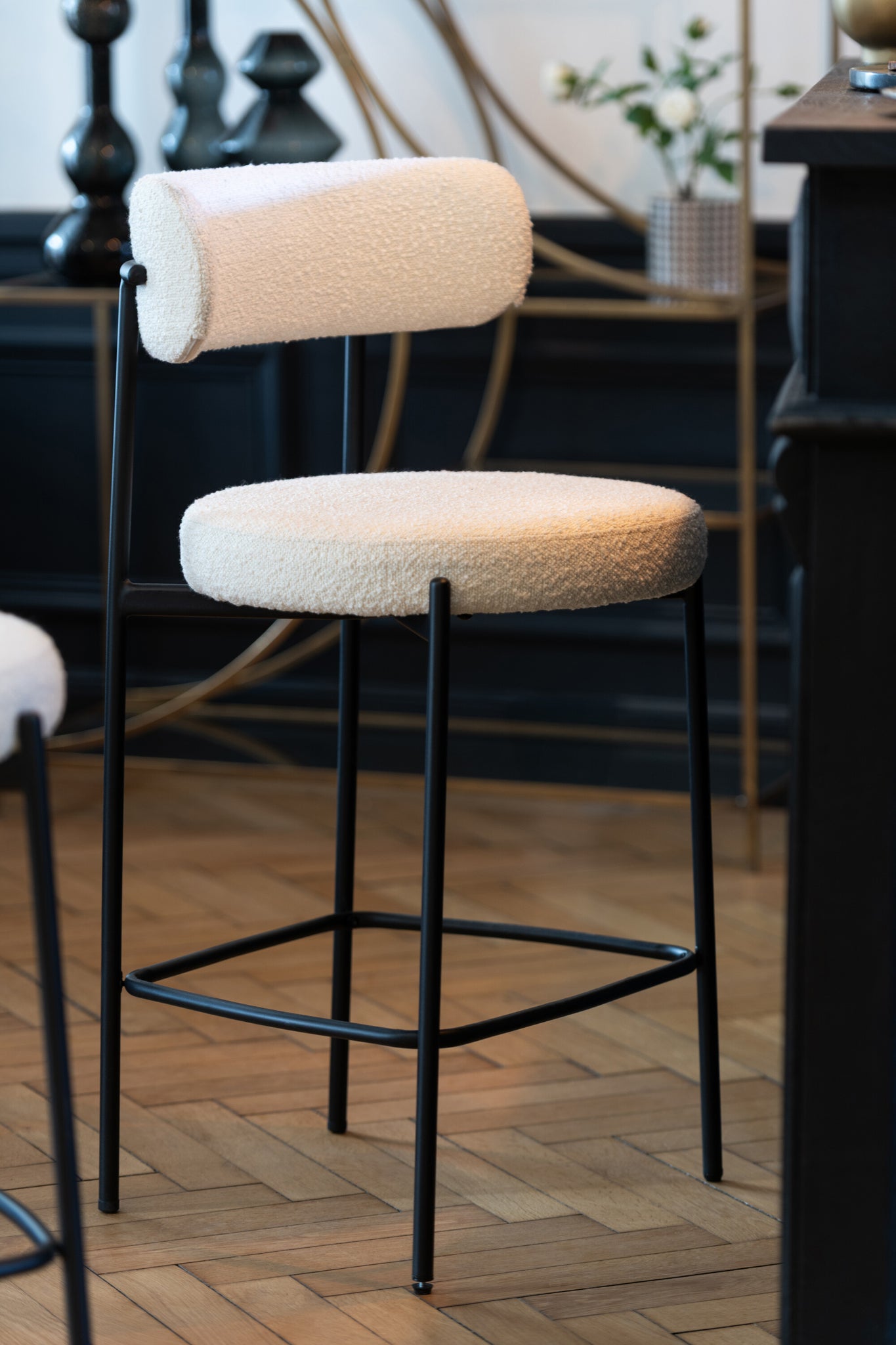 Chaise de bar Bouclé Triplex/Polyester Blanc/Noir - J-LINE