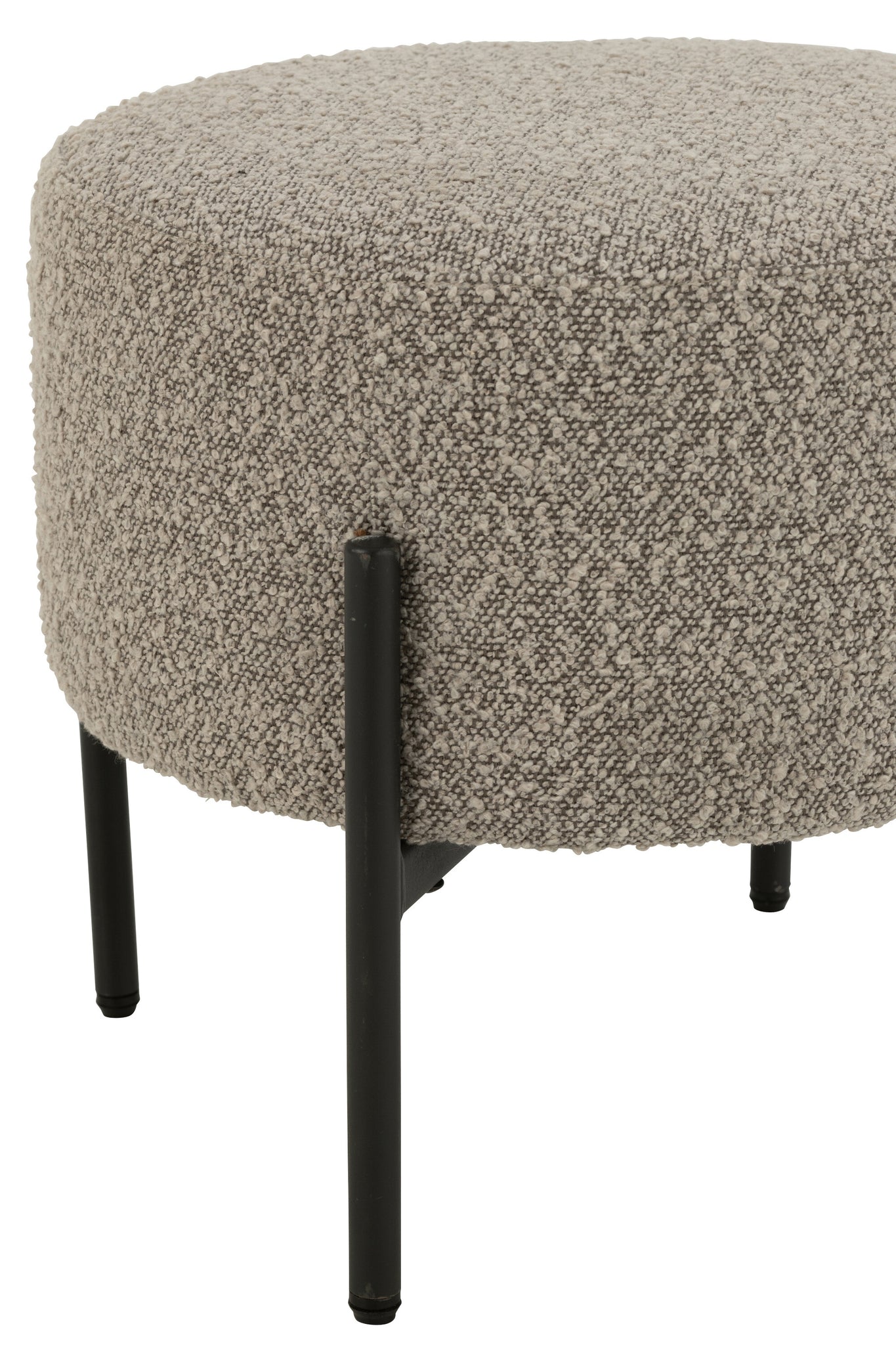 Pouf bouclé contreplaqué/polyester gris/noir - J-LINE