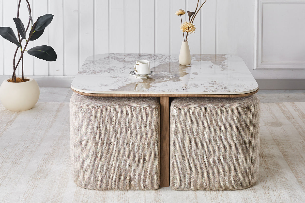 Salontafel 'Evora' met 4 poefs - RS
