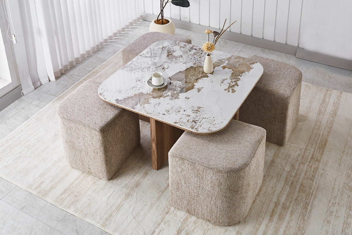 Salontafel 'Evora' met 4 poefs - RS