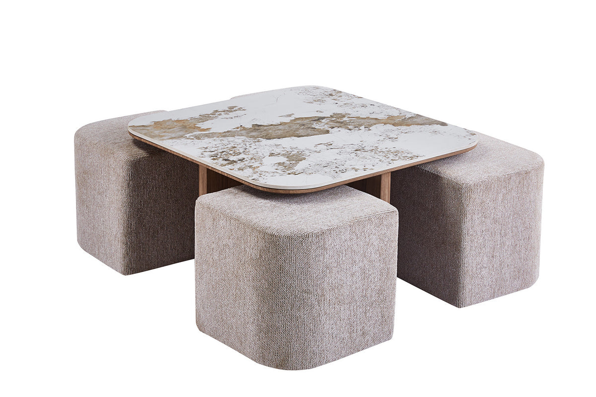 Salontafel 'Evora' met 4 poefs - RS