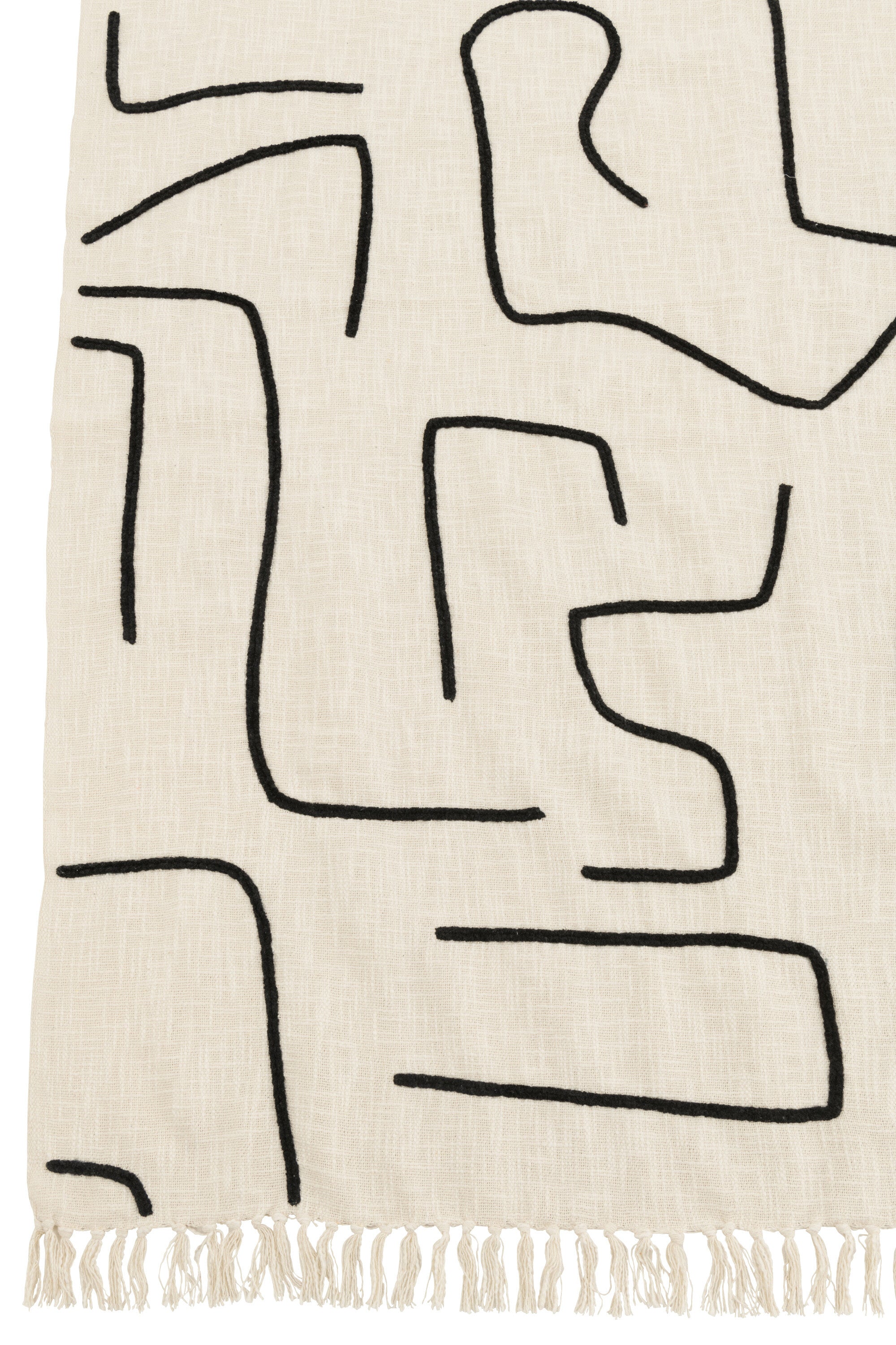 Plaid lignes/courbes coton blanc/noir - J-LINE
