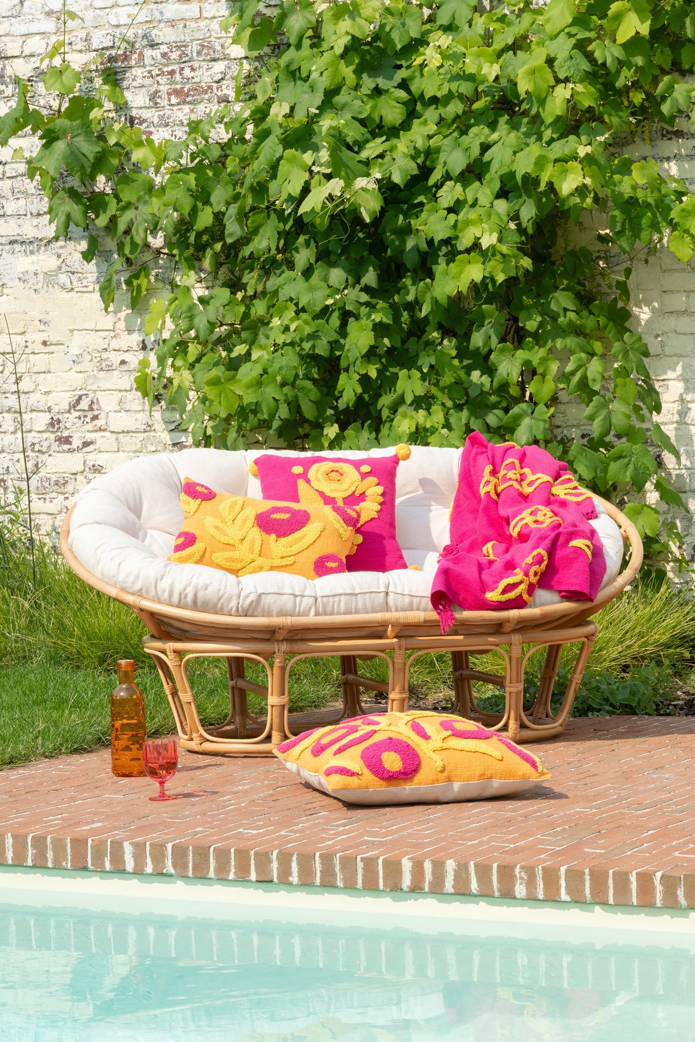 plaid bloemen katoen roze+oranje/geel - J-LINE