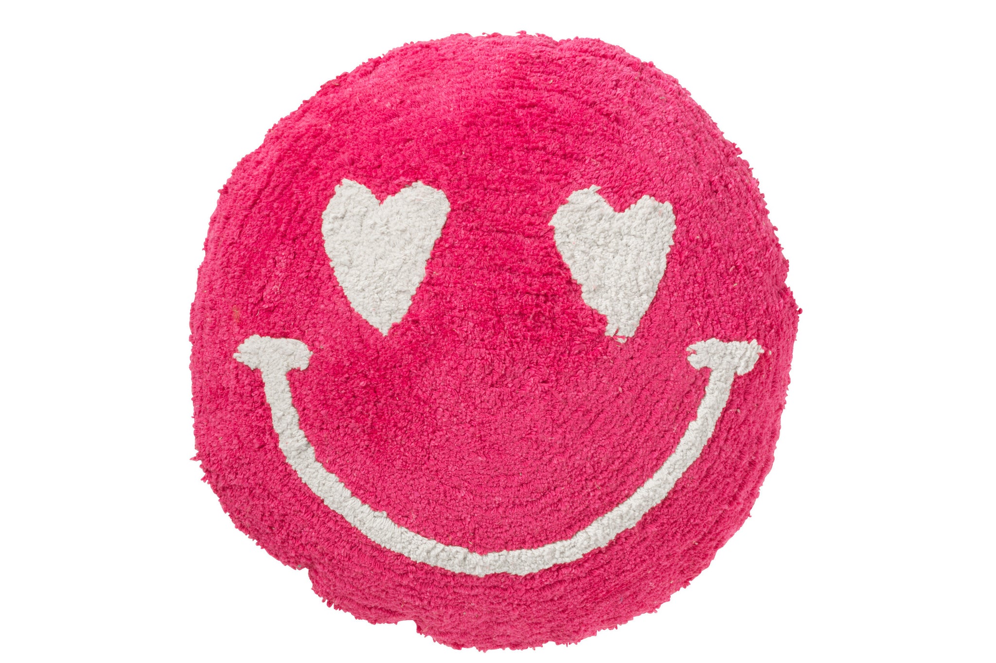 Coussin Smiley coton rose/blanc - J-LINE