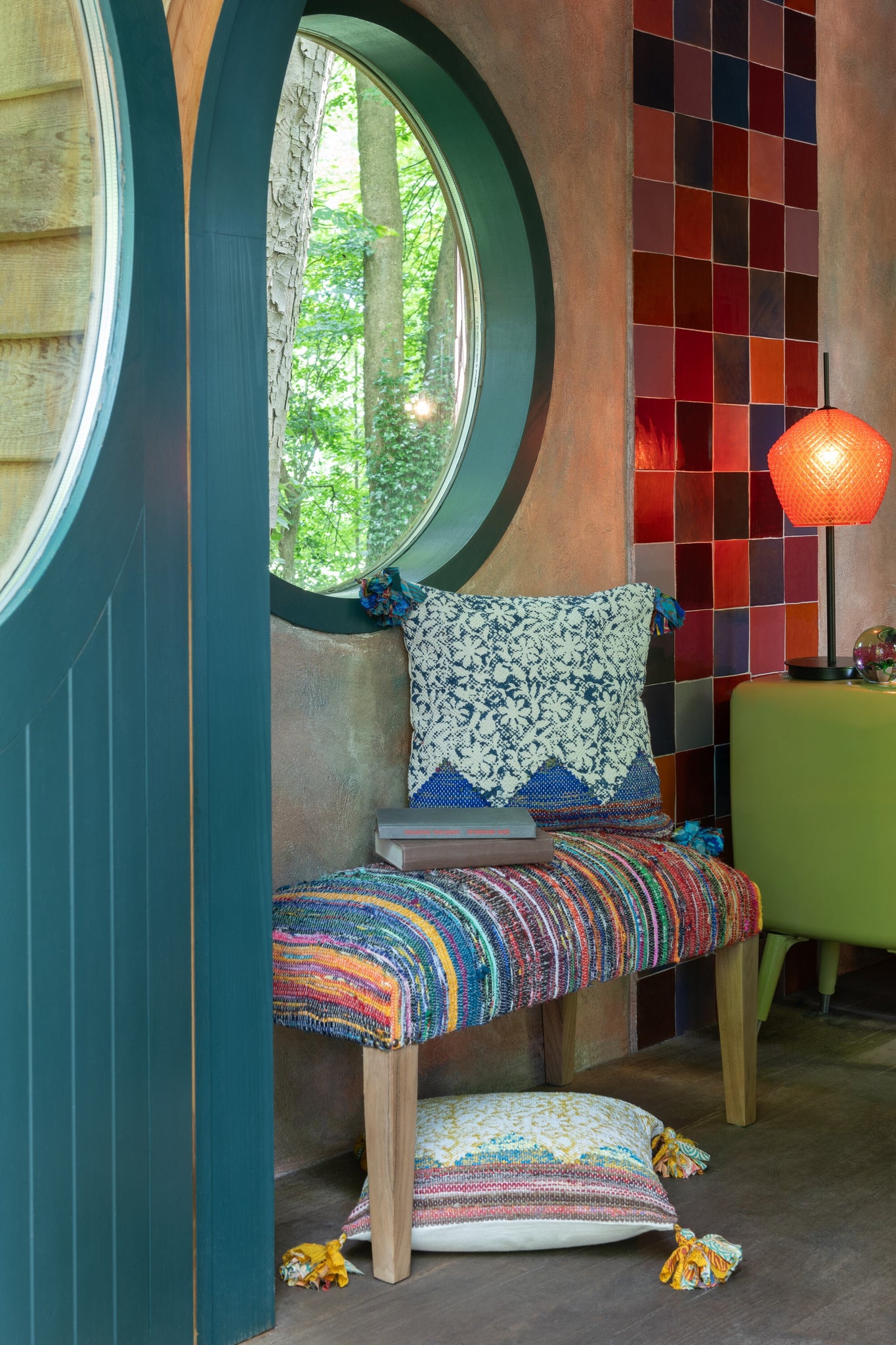 Kussen Bloemen + Chindi Katoen Rood/Wit - J-LINE