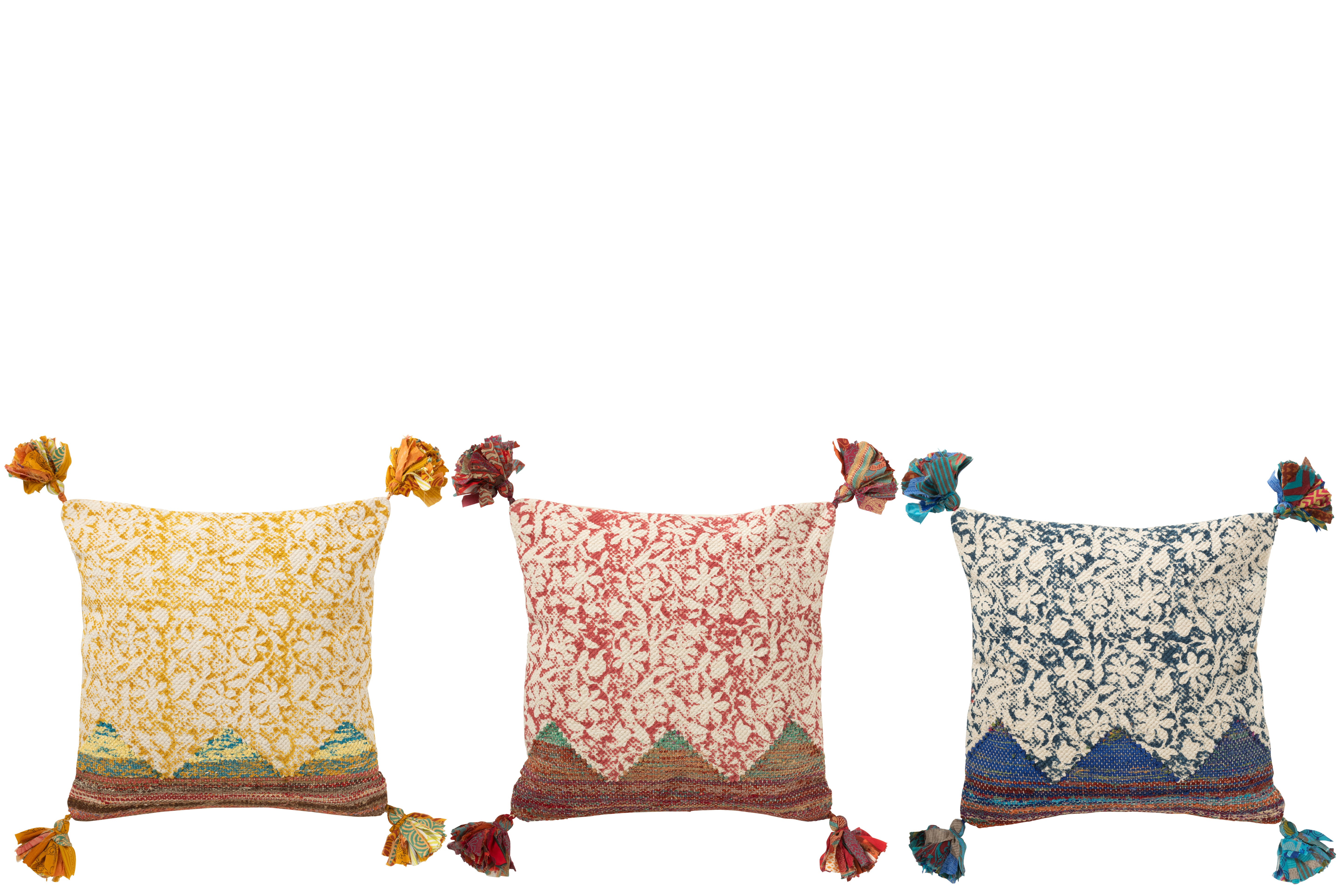 Kussen Bloemen + Chindi Katoen Rood/Wit - J-LINE