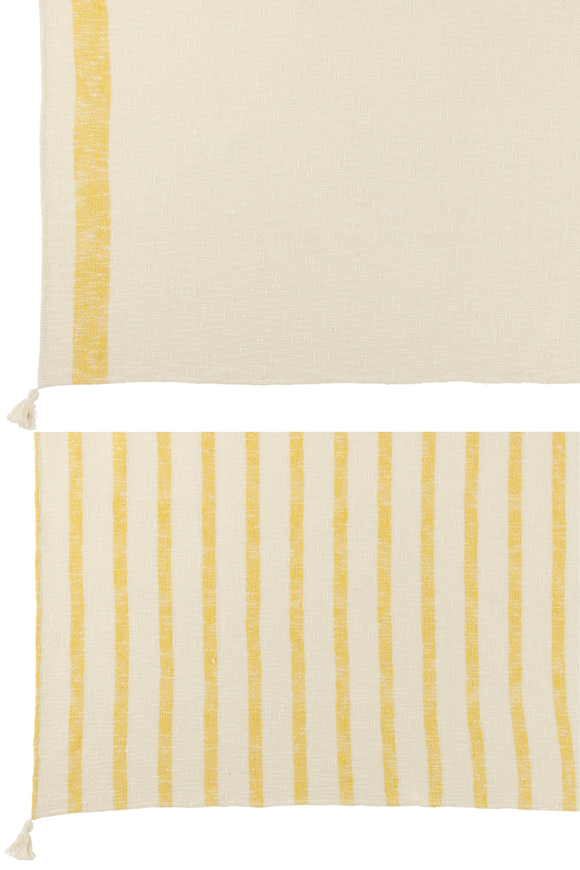 Geruite plaid strepen+kwastjes katoen wit/geel - J-LINE