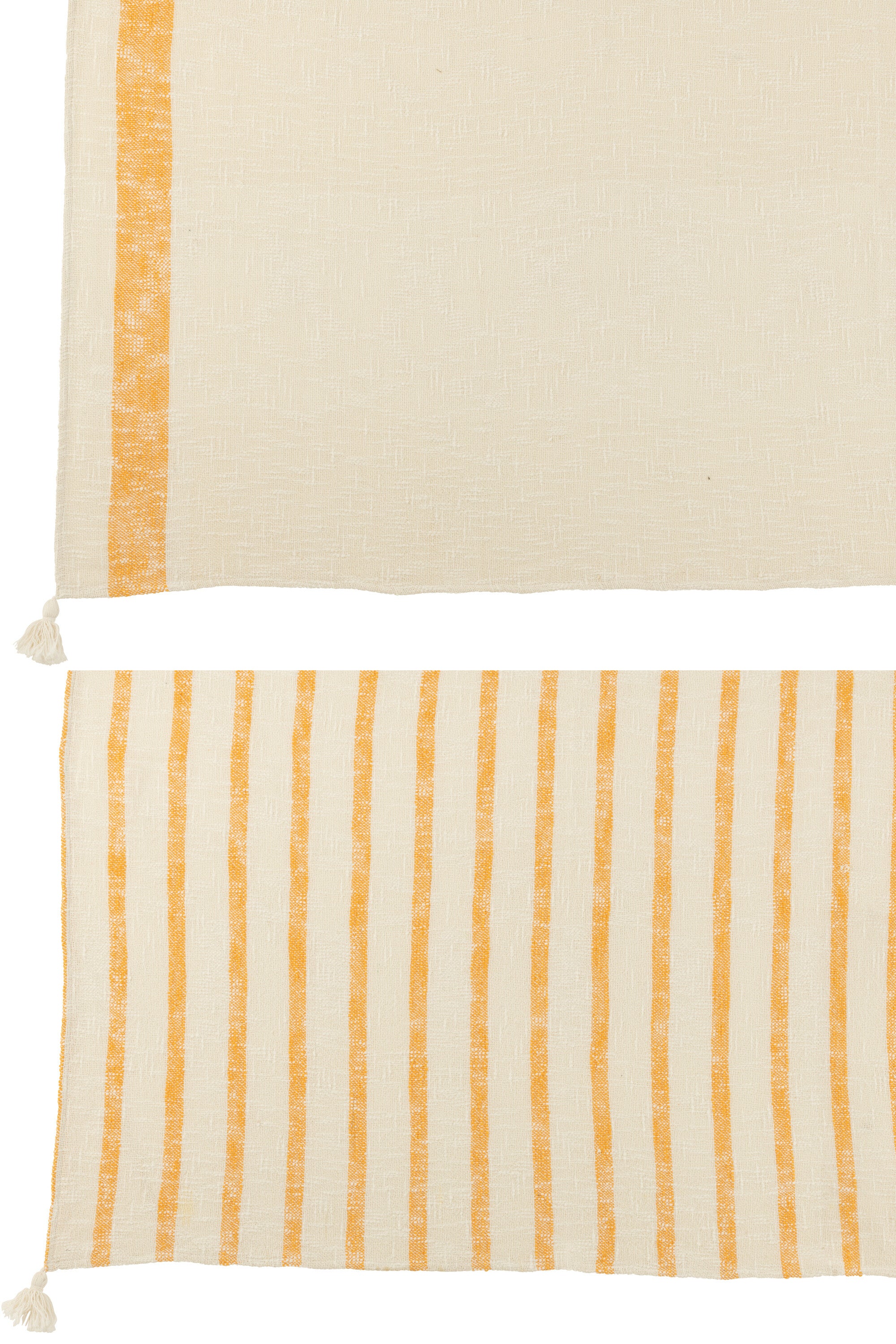 Geruite plaid strepen+kwastjes katoen wit/oranje - J-LINE