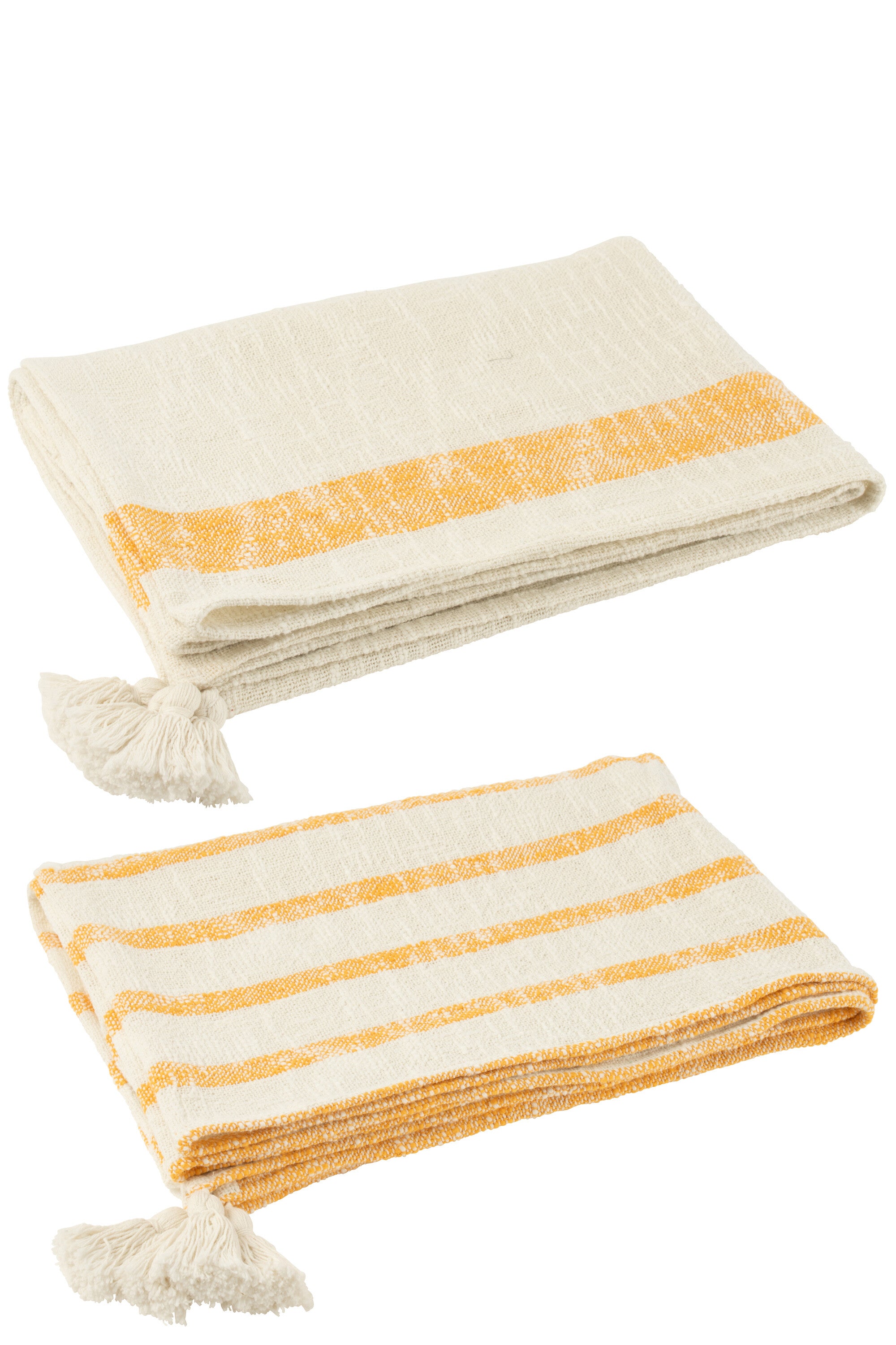 Geruite plaid strepen+kwastjes katoen wit/oranje - J-LINE