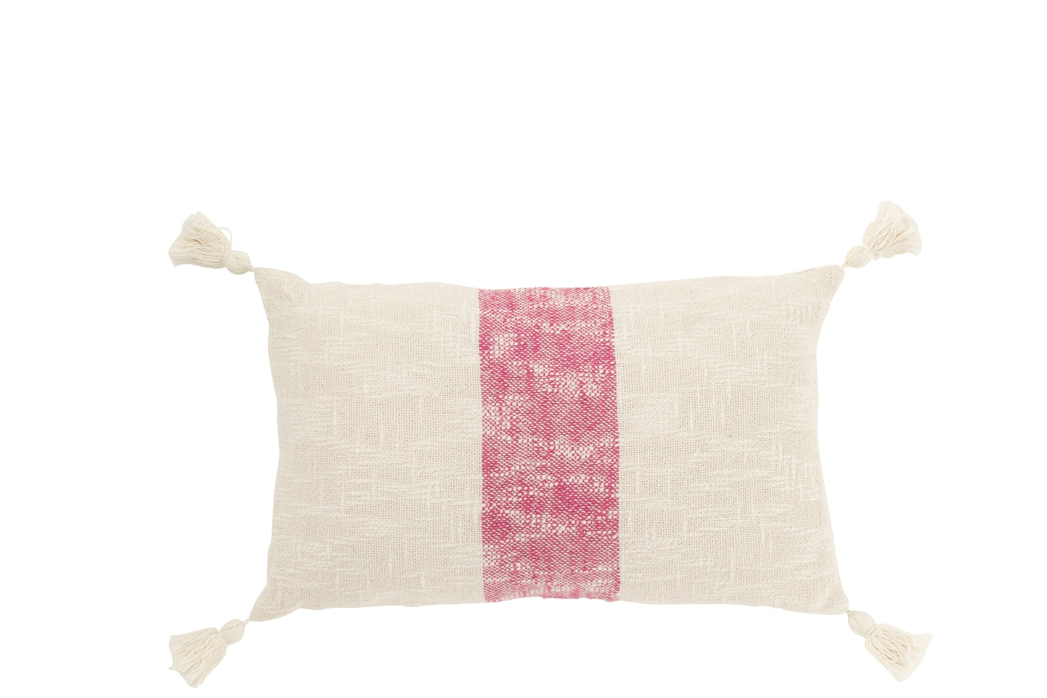 Coussin Rayures+Glands Coton Blanc/Rose - J-LINE