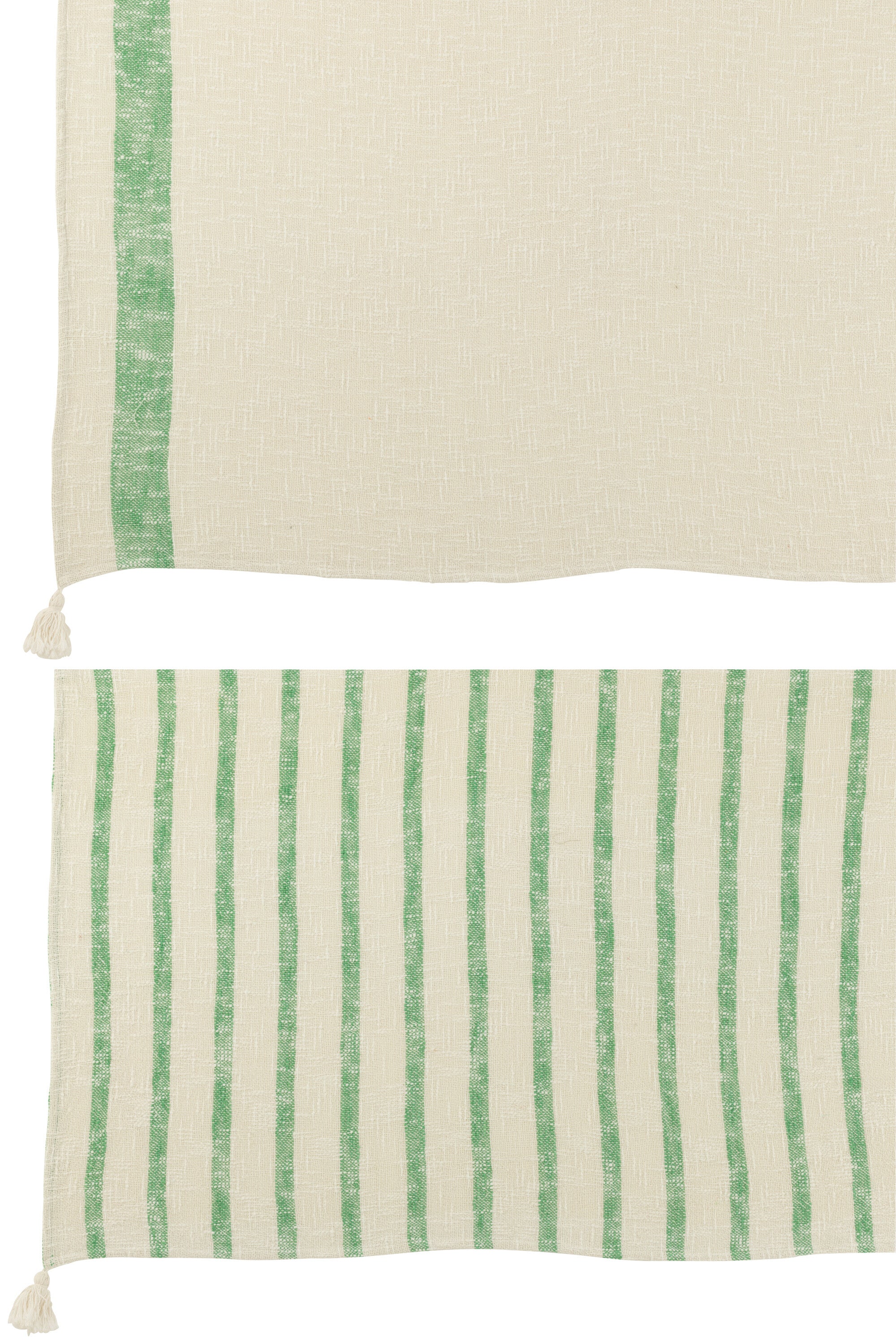 Geruite plaid strepen+kwastjes katoen wit/groen - J-LINE