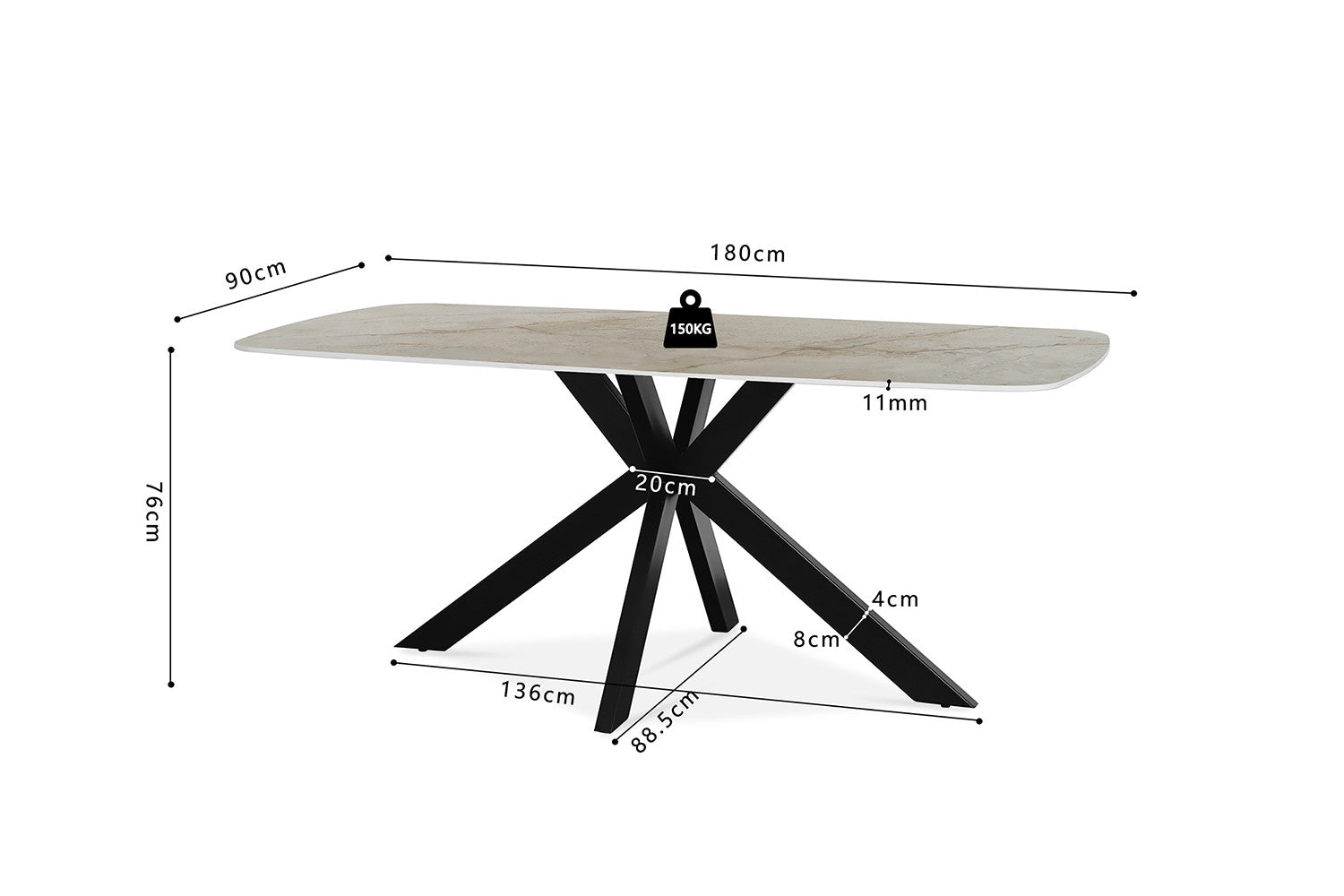 Tafel 'Apollo' 180 cm Deens ovaal glanzend steen Shakespear beige - RS