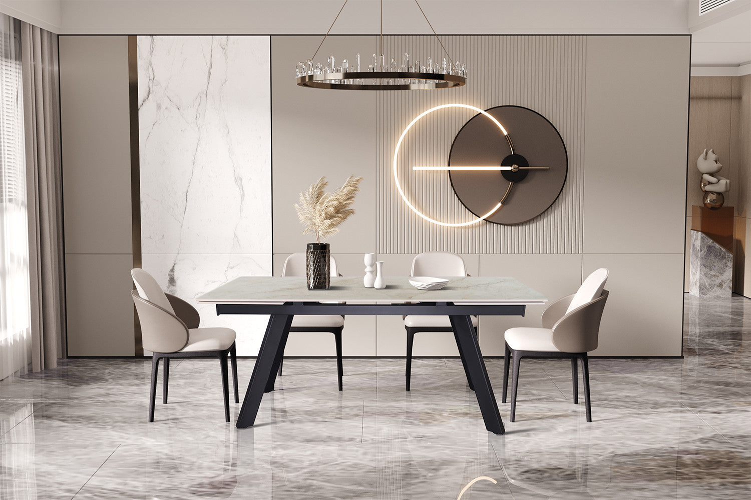 Uitschuifbare tafel 'Hera' 160-240 cm Rechthoekig Glanzend Shakespear Beige - RS