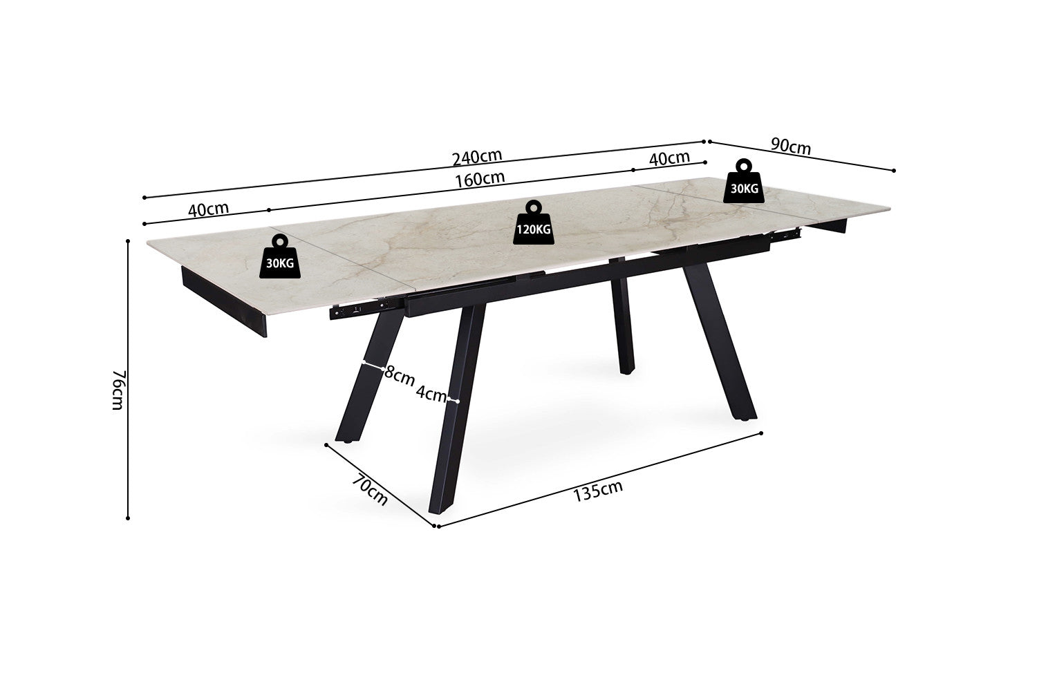 Uitschuifbare tafel 'Hera' 160-240 cm Rechthoekig Glanzend Shakespear Beige - RS