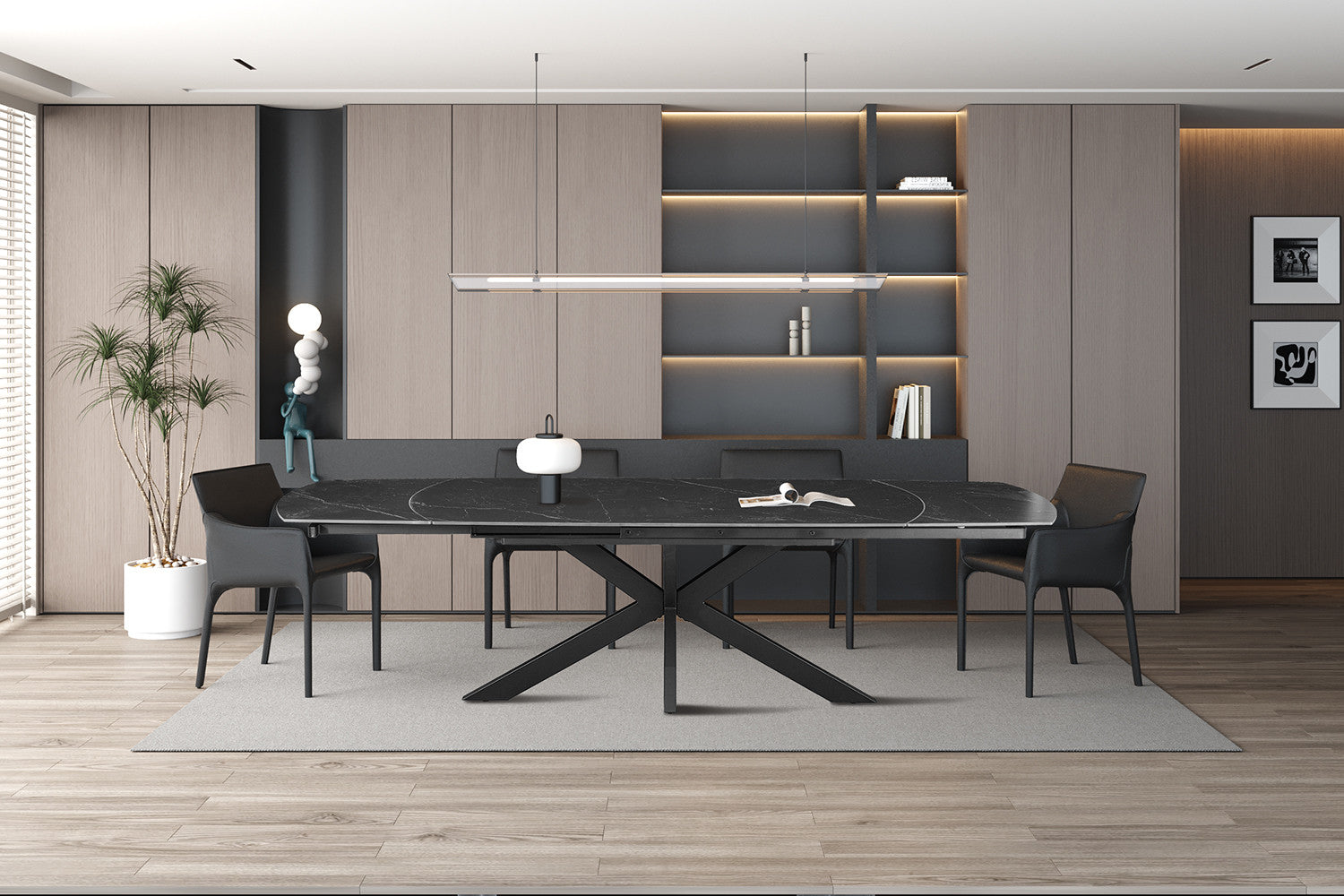 Table de salle à manger extensible « Ares » 160-240 cm ovale danoise en pierre noire - RS