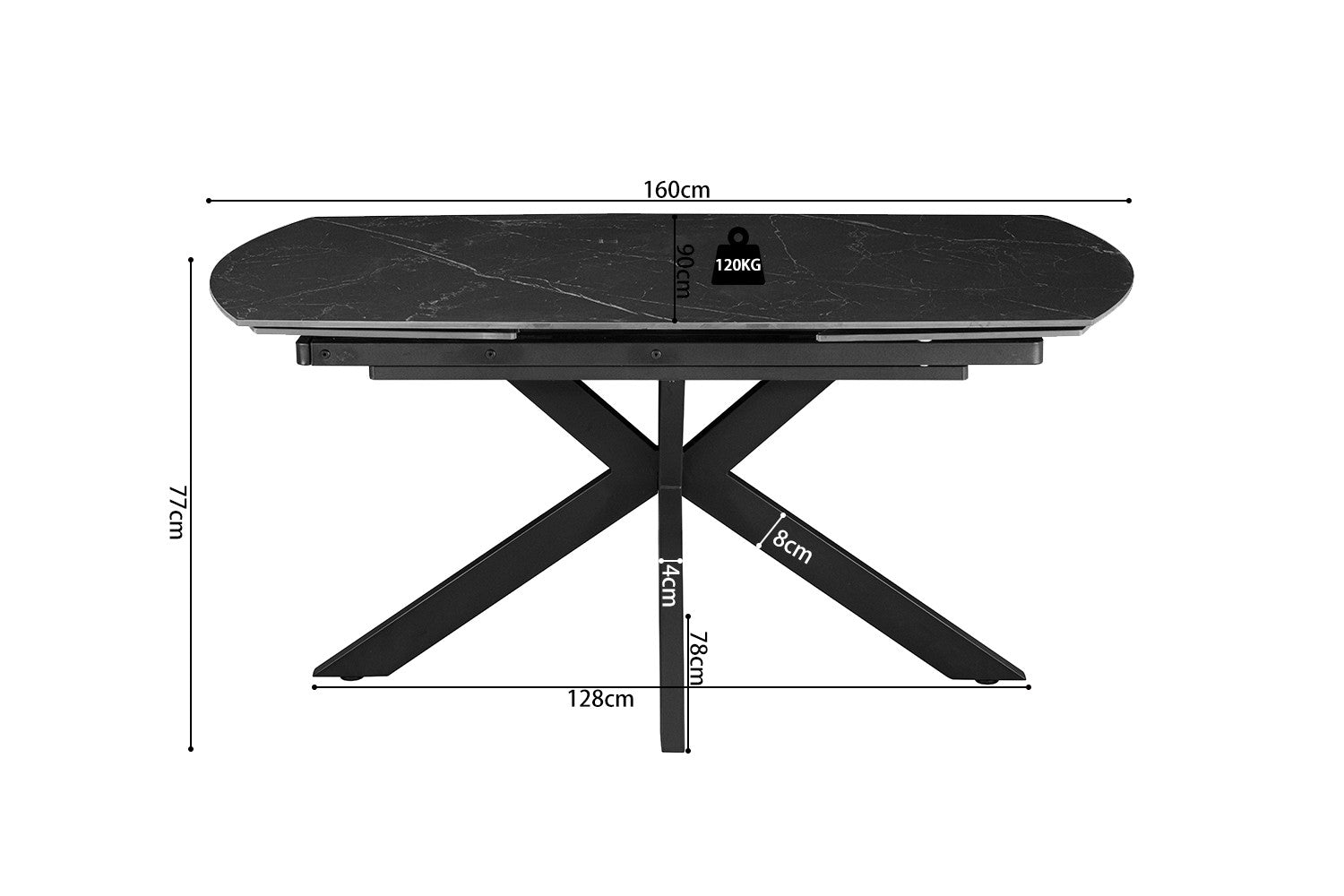 Table de salle à manger extensible « Ares » 160-240 cm ovale danoise en pierre noire - RS