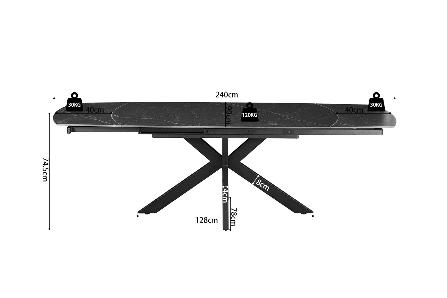 Table de salle à manger extensible « Ares » 160-240 cm ovale danoise en pierre noire - RS