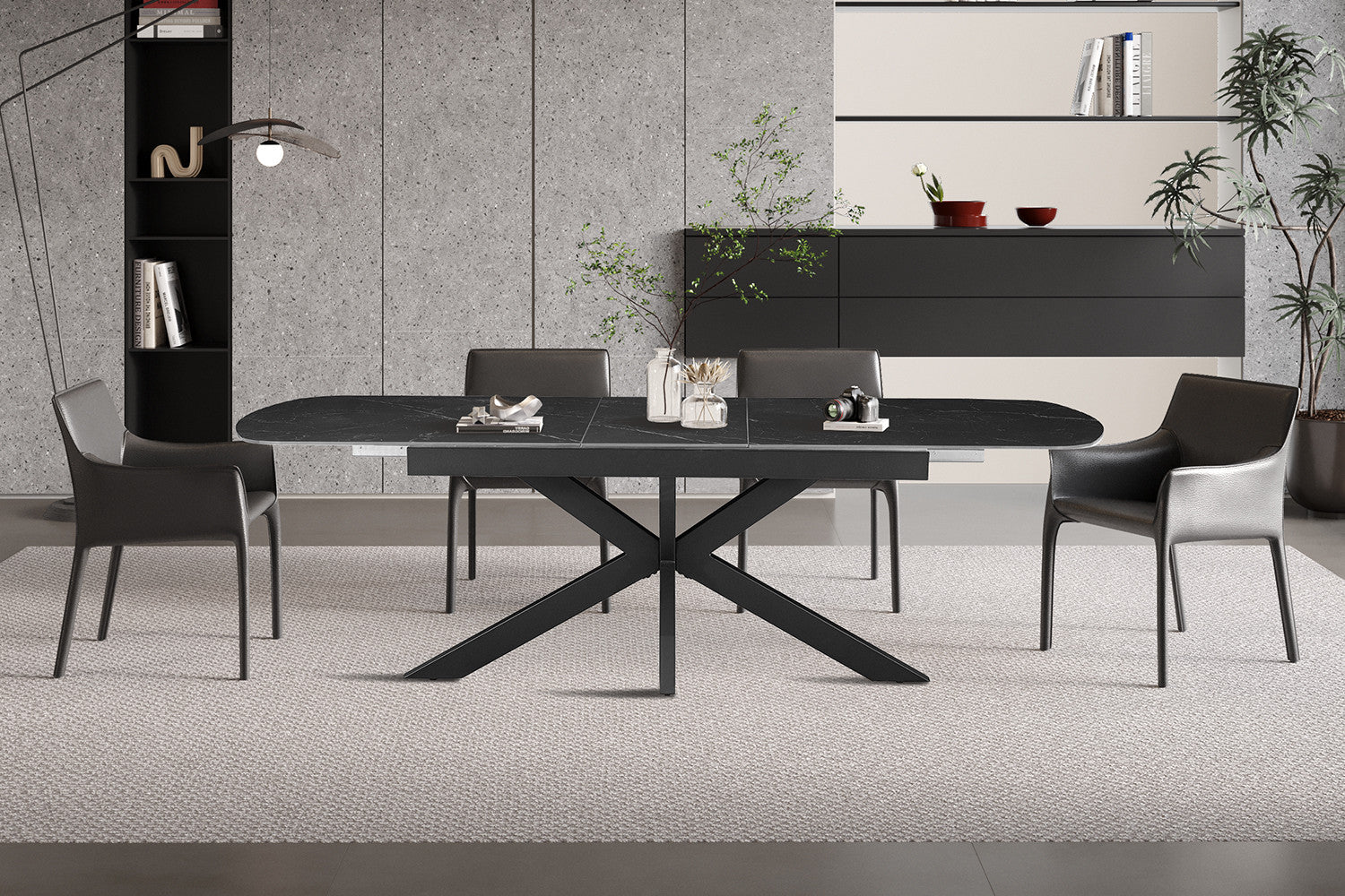 Uitschuifbare tafel 'Hestia' 180-220 cm Deens Ovaal Steen Zwart - RS