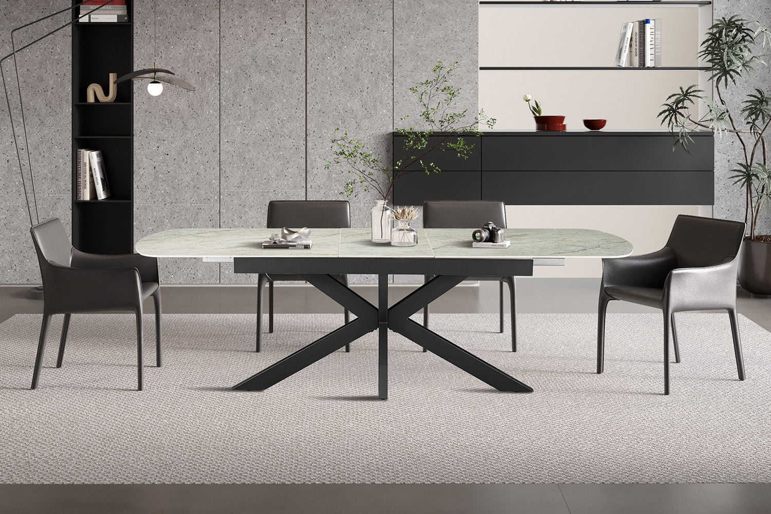 Uitschuifbare tafel 'Hestia' 180-220 cm Deens ovaal glanzend steen beige - RS