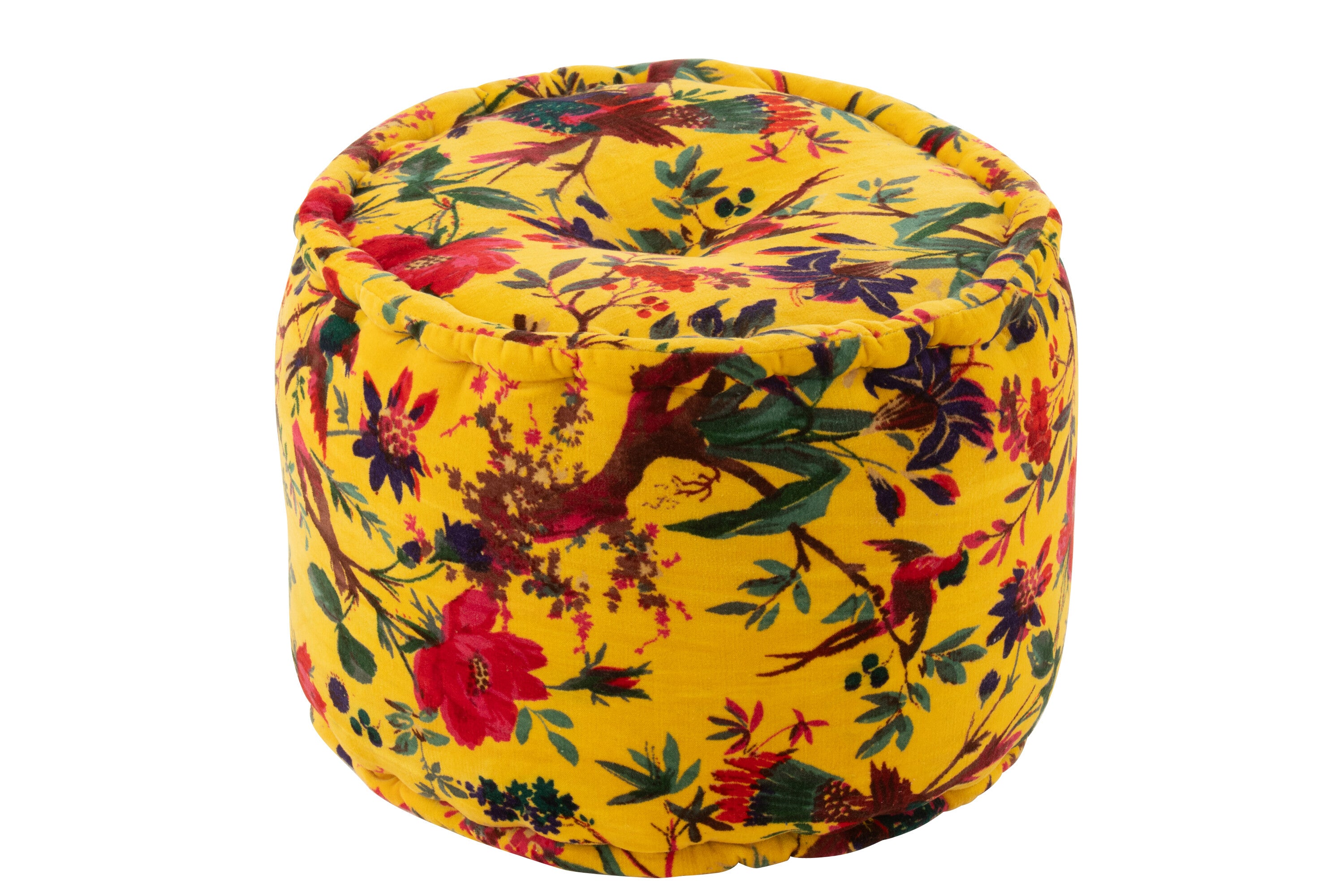 Poef vogels/bloemen geel - J-LINE