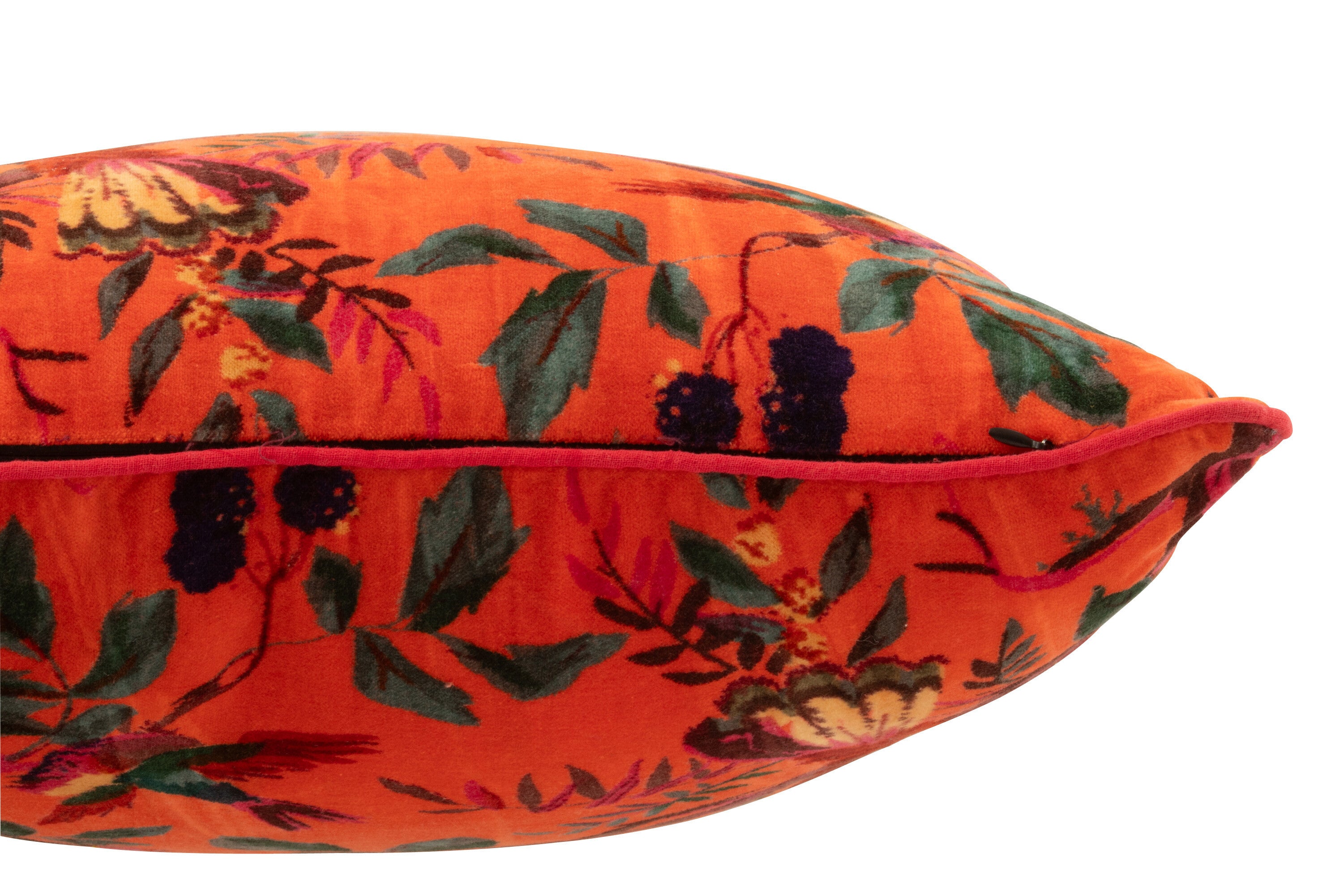 Kussen Vogels/Bloemen Katoenfluweel Oranje - J-LINE