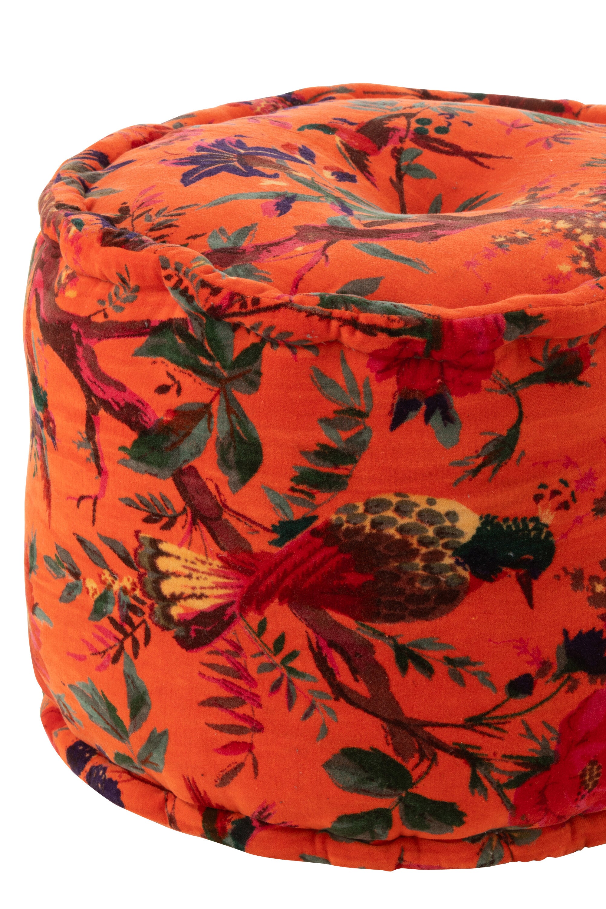 Poef vogels/bloemen oranje - J-LINE
