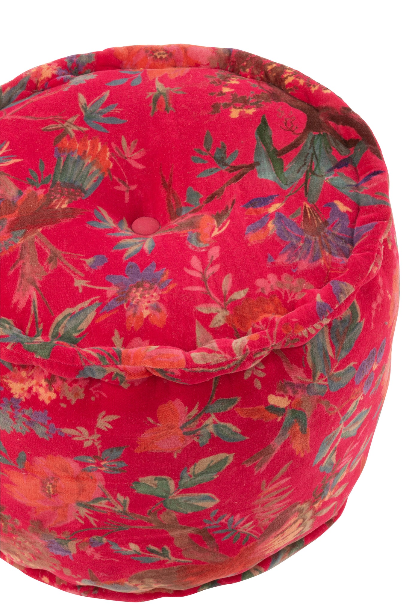 Poef Vogels/Bloemen Katoen fluweel Roze - J-LINE