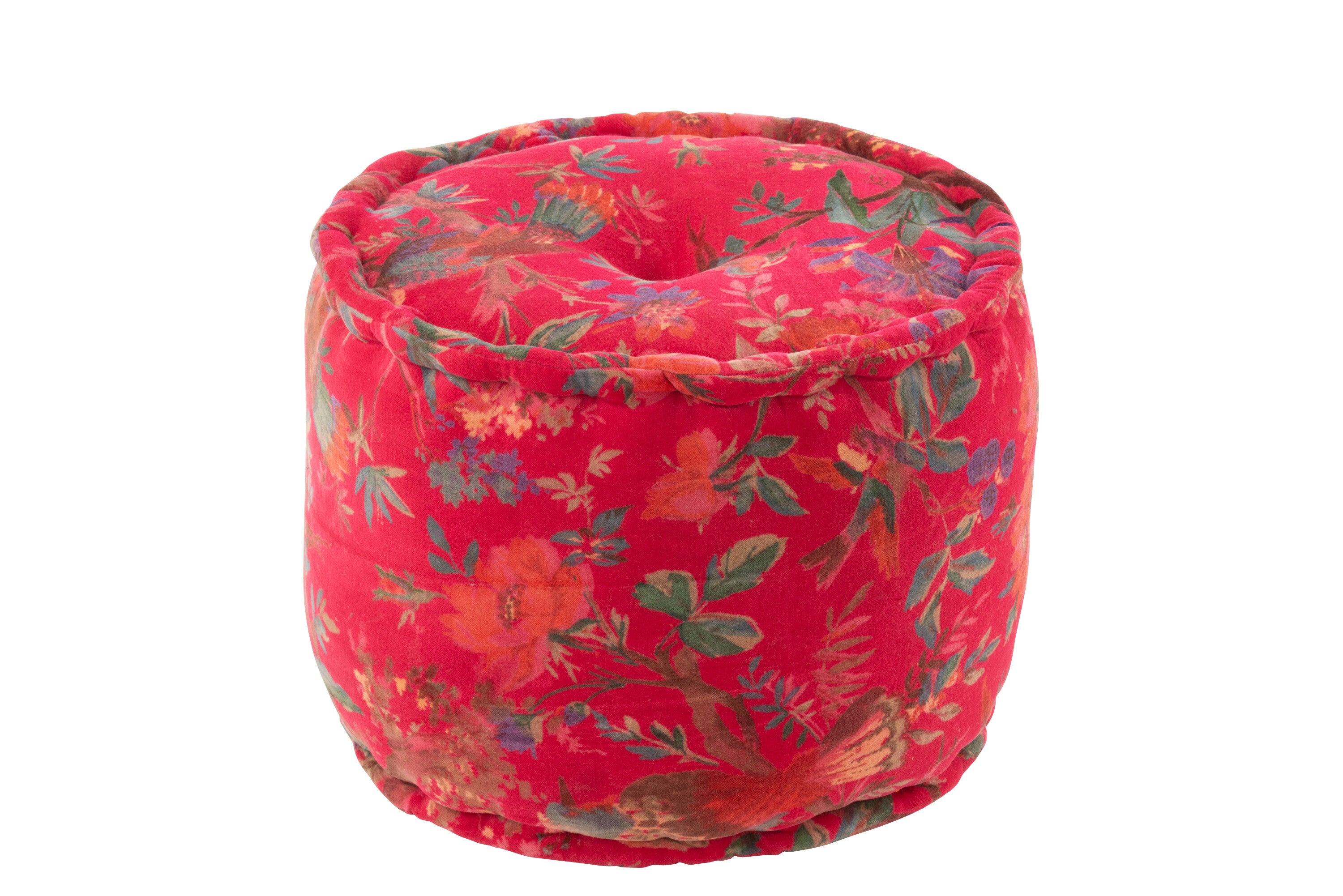 Poef Vogels/Bloemen Katoen fluweel Roze - J-LINE