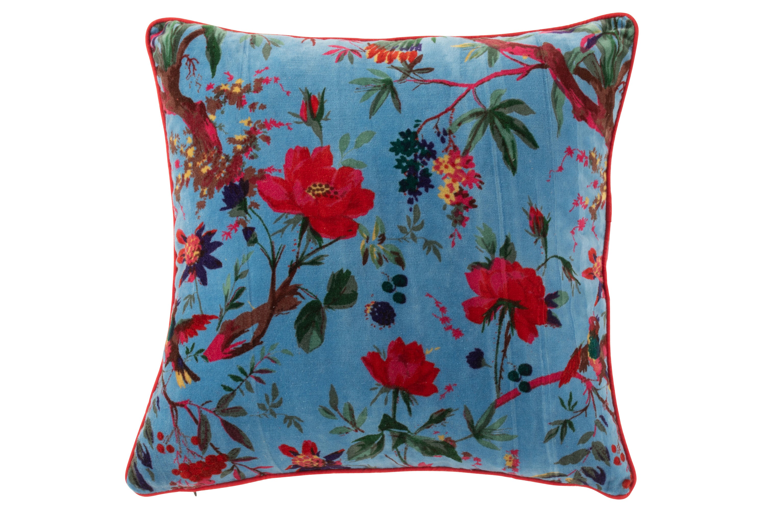 Kussen Vogels/Bloemen Blauw - J-LINE