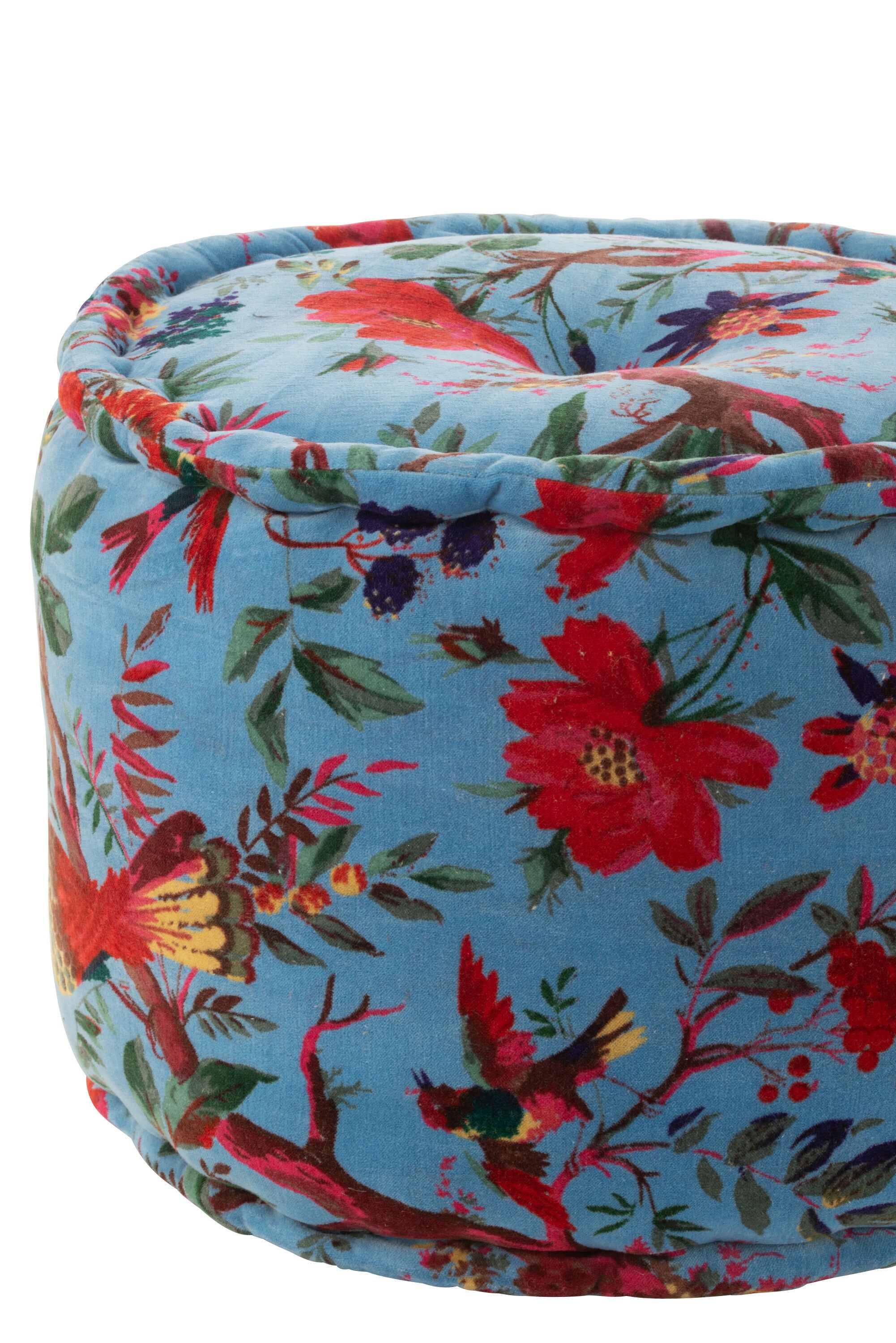 Poef vogels/bloemen blauw - J-LINE