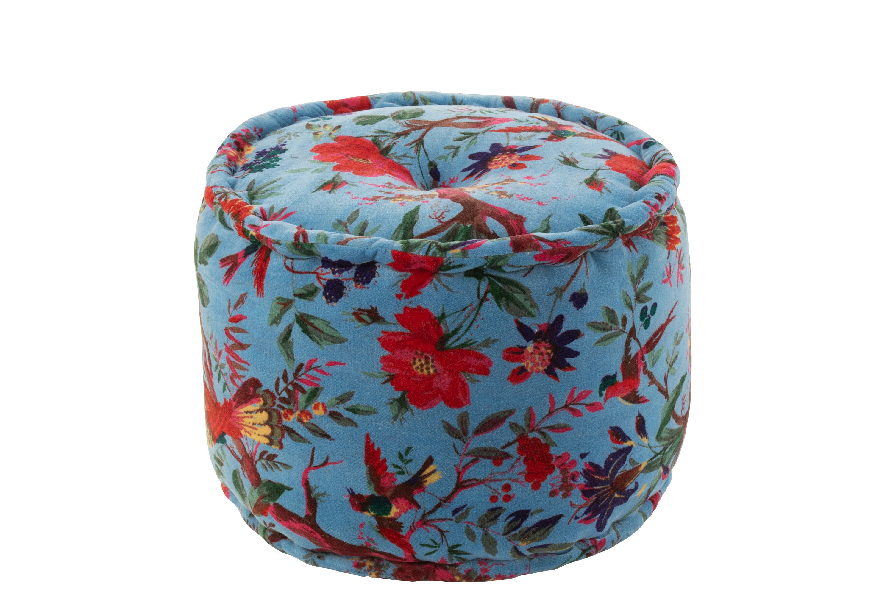 Poef vogels/bloemen blauw - J-LINE