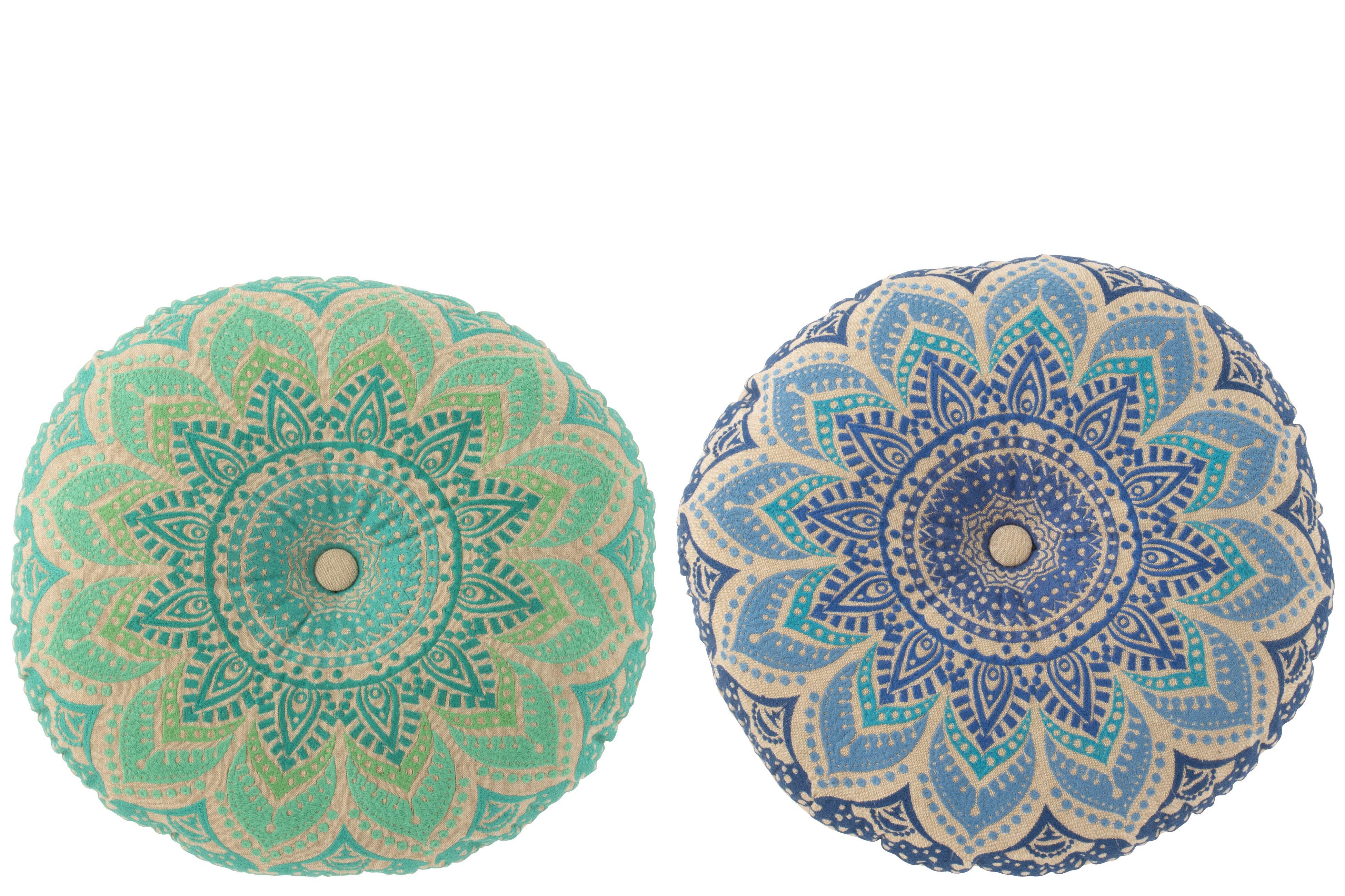Poef bloemen blauw/turquoise S/2 - J-LINE