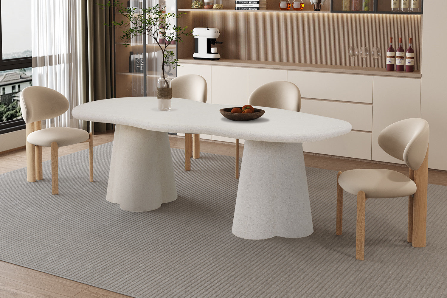 Eettafel 'Faro' 220 cm Organisch Cement - RS