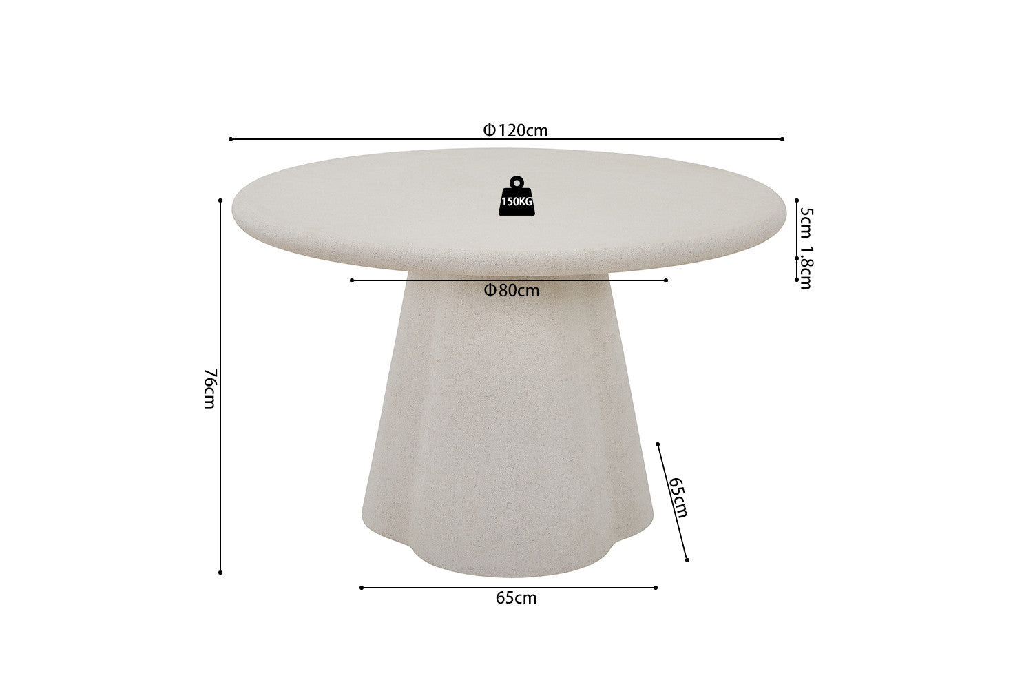Eettafel 'Faro' 120 cm rond cement - RS