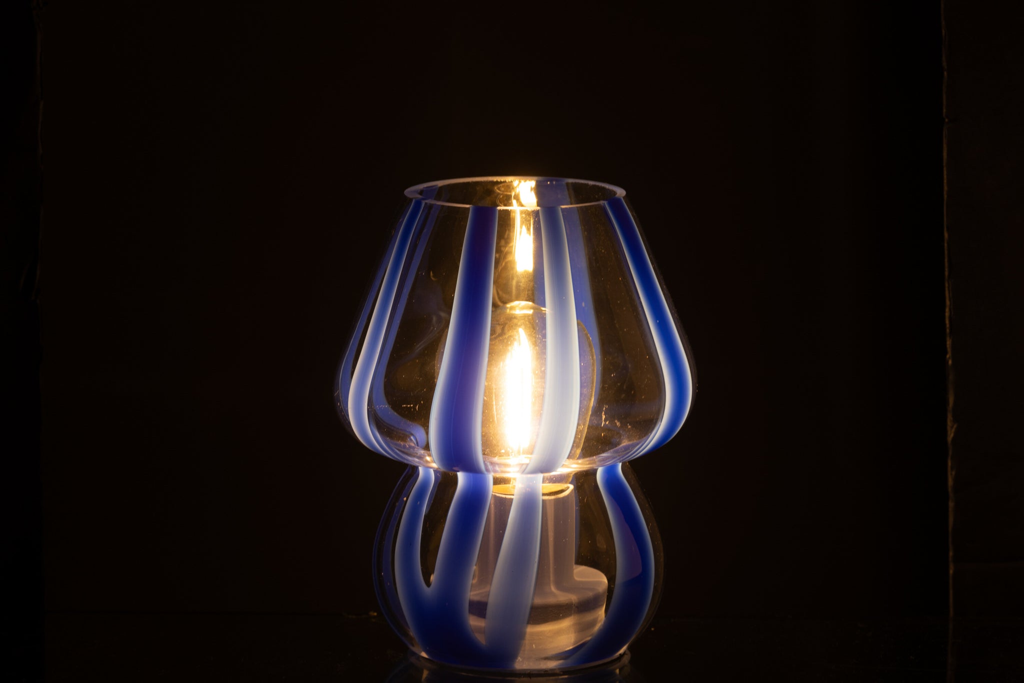 Tafellamp Strepen Glas Transparant/Blauw S - J-LINE