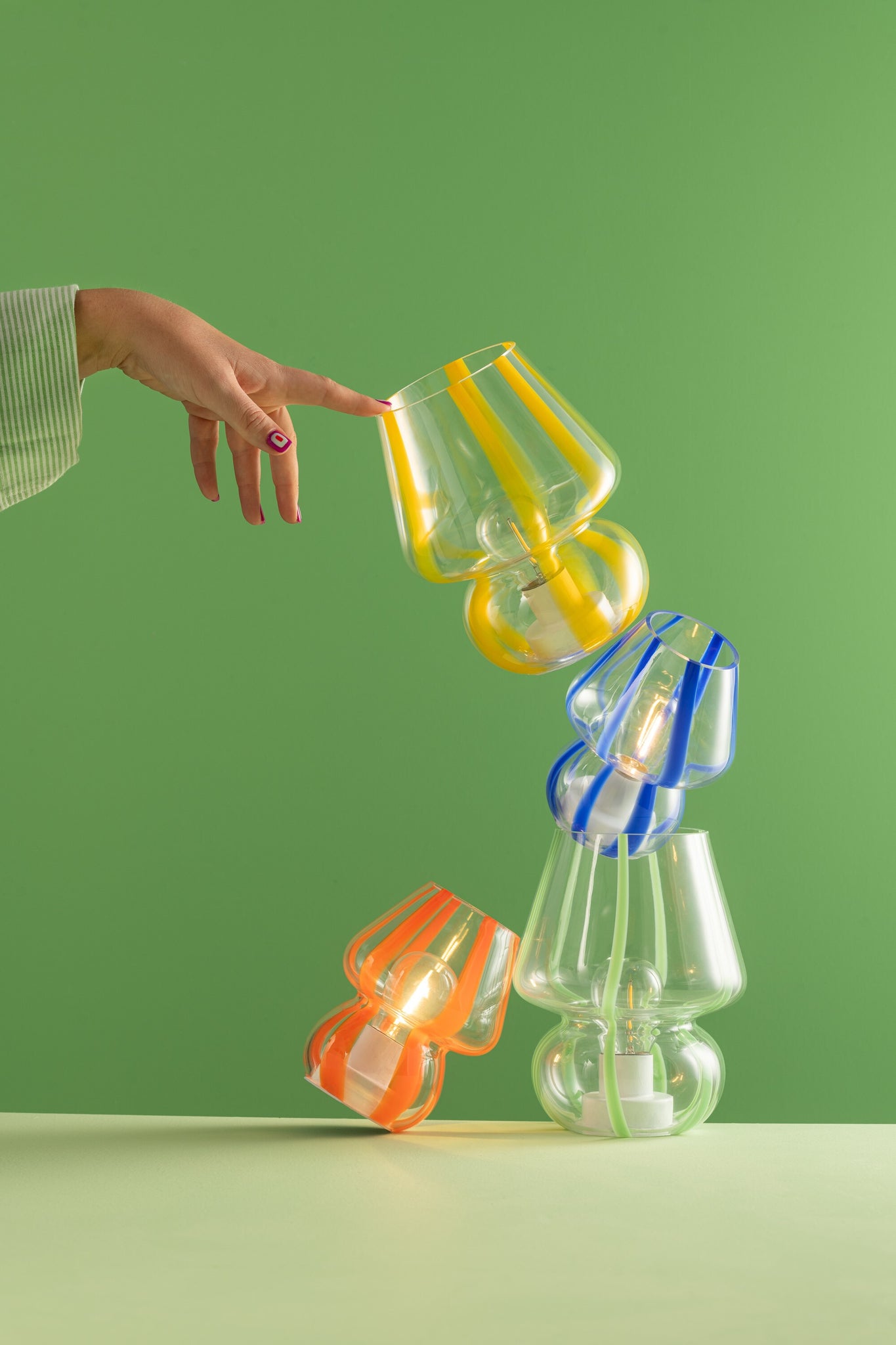 Tafellamp Strepen Glas Transparant/Blauw S - J-LINE
