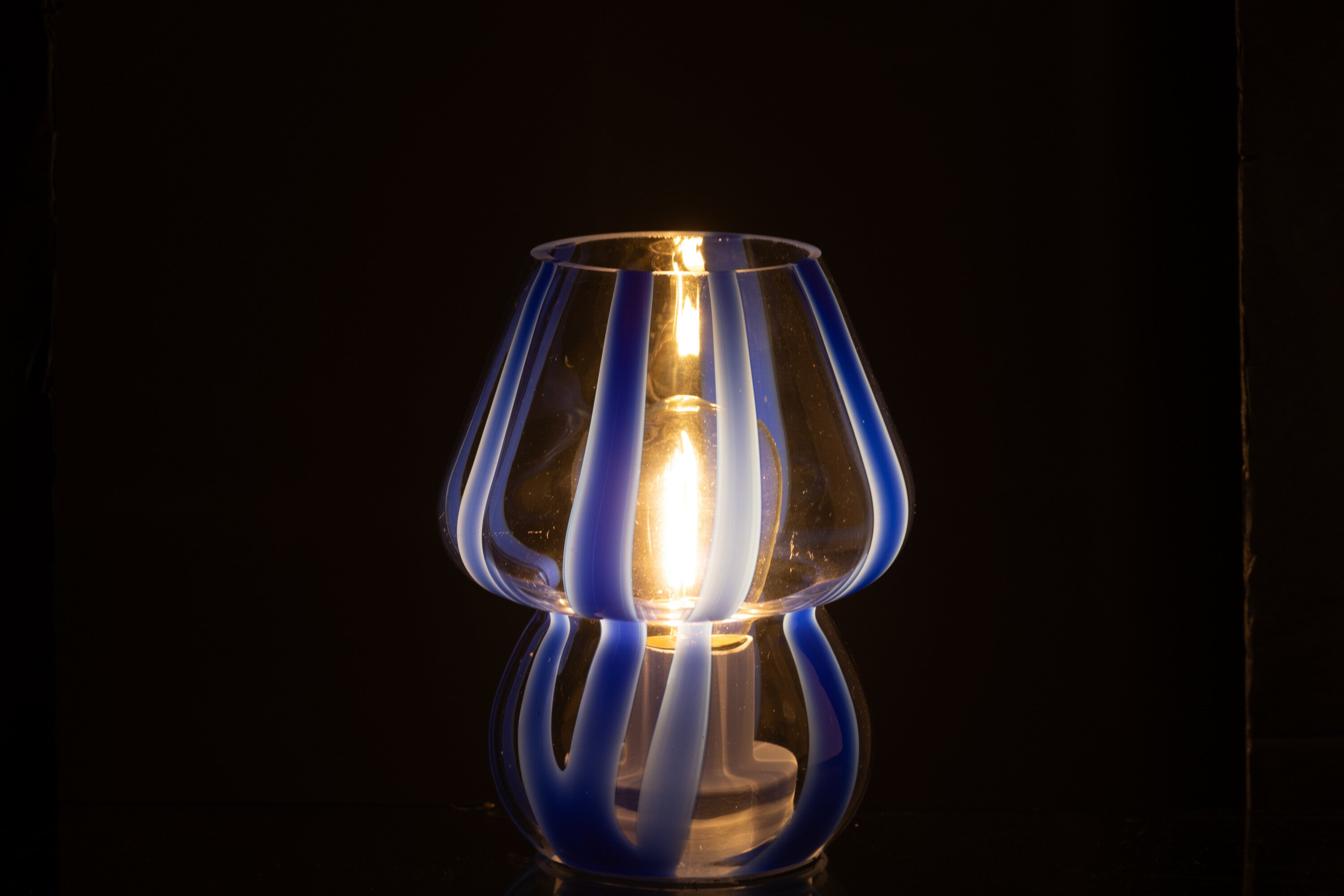 Lampe de table Rayures Verre Transparent/Bleu S - J-LINE