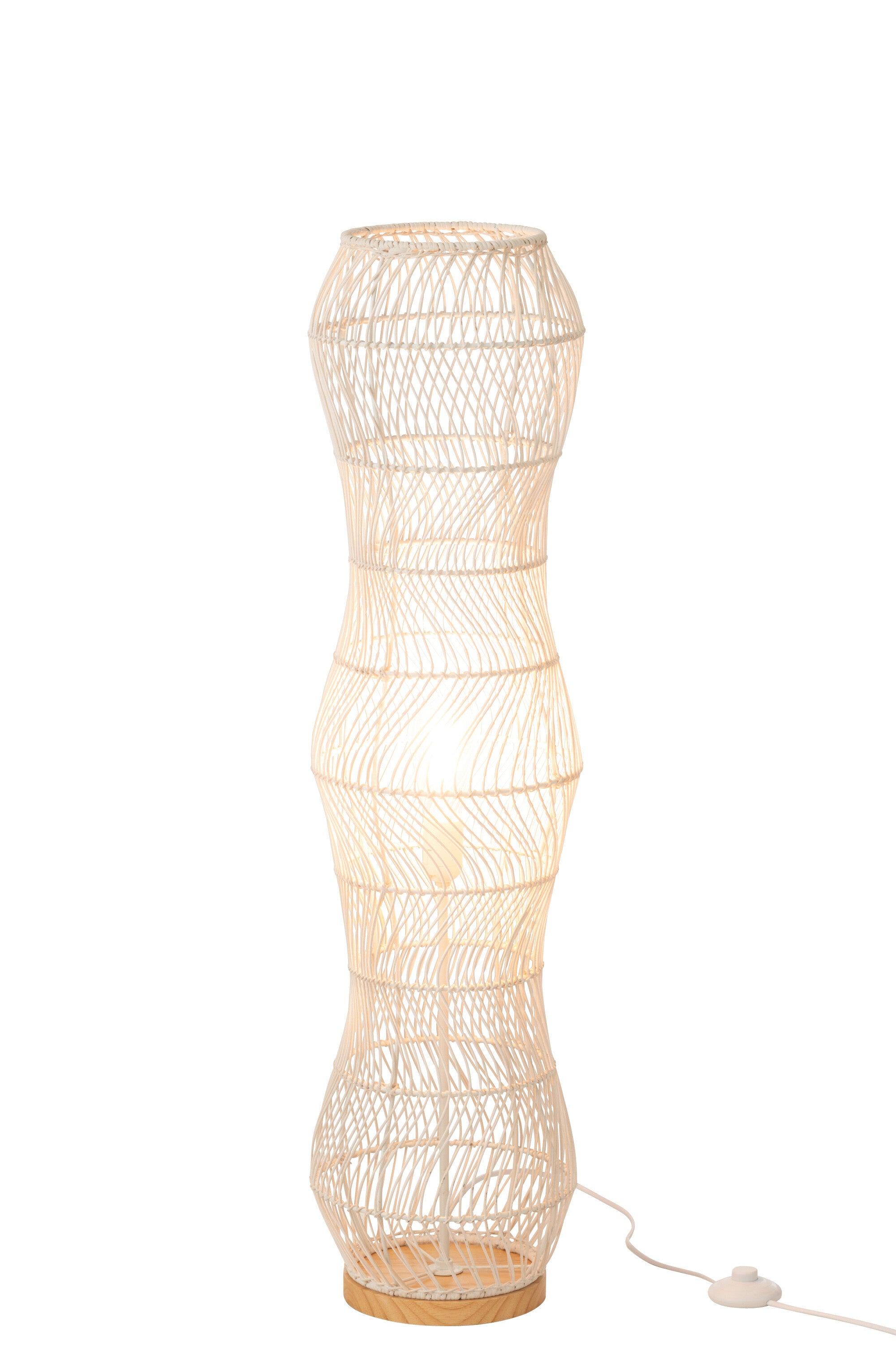 Lampadaire en métal tressé et rotin blanc - J-LINE