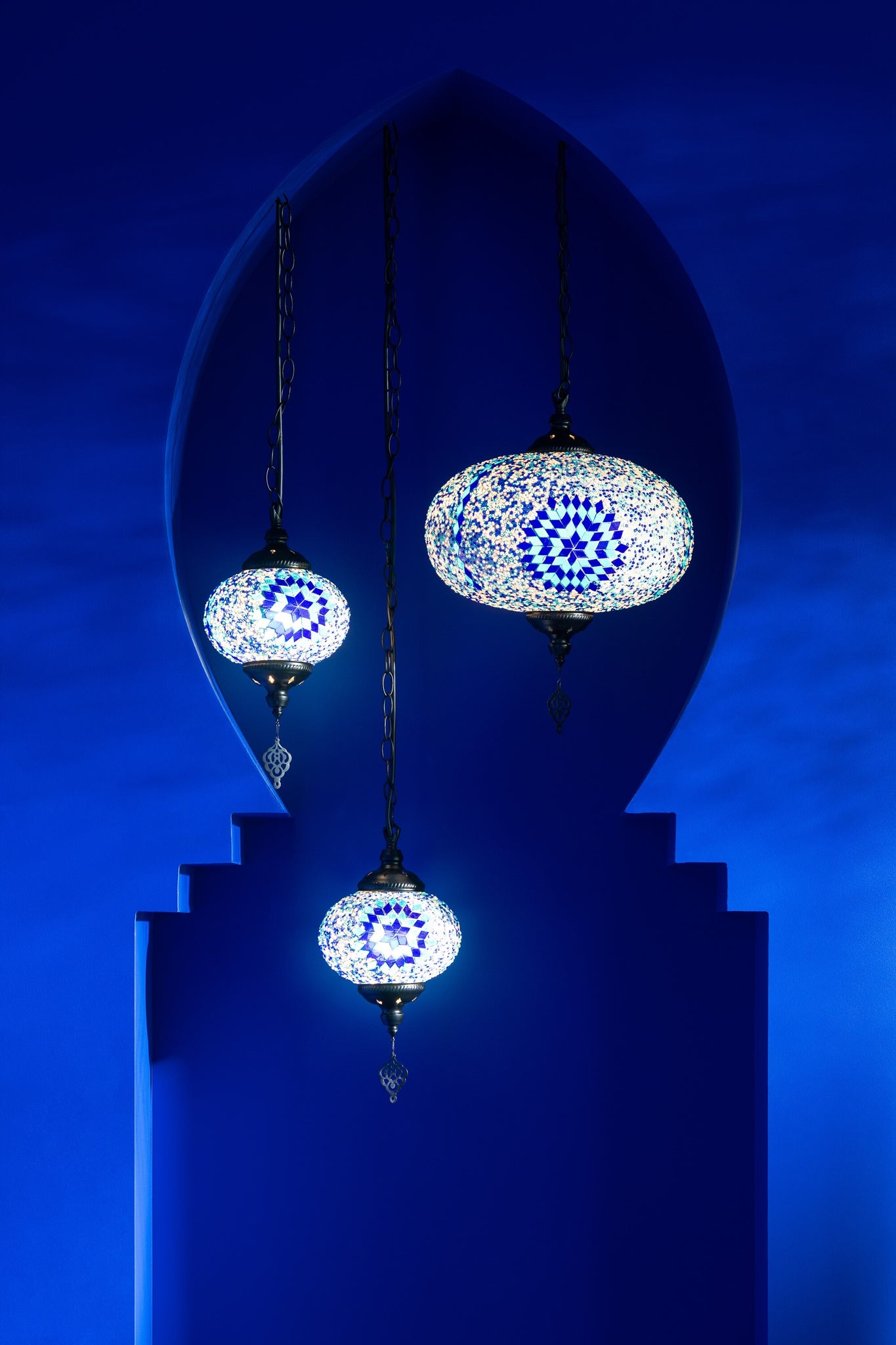 Suspension Mosaïque Verre/Métal Bleu L - J-LINE