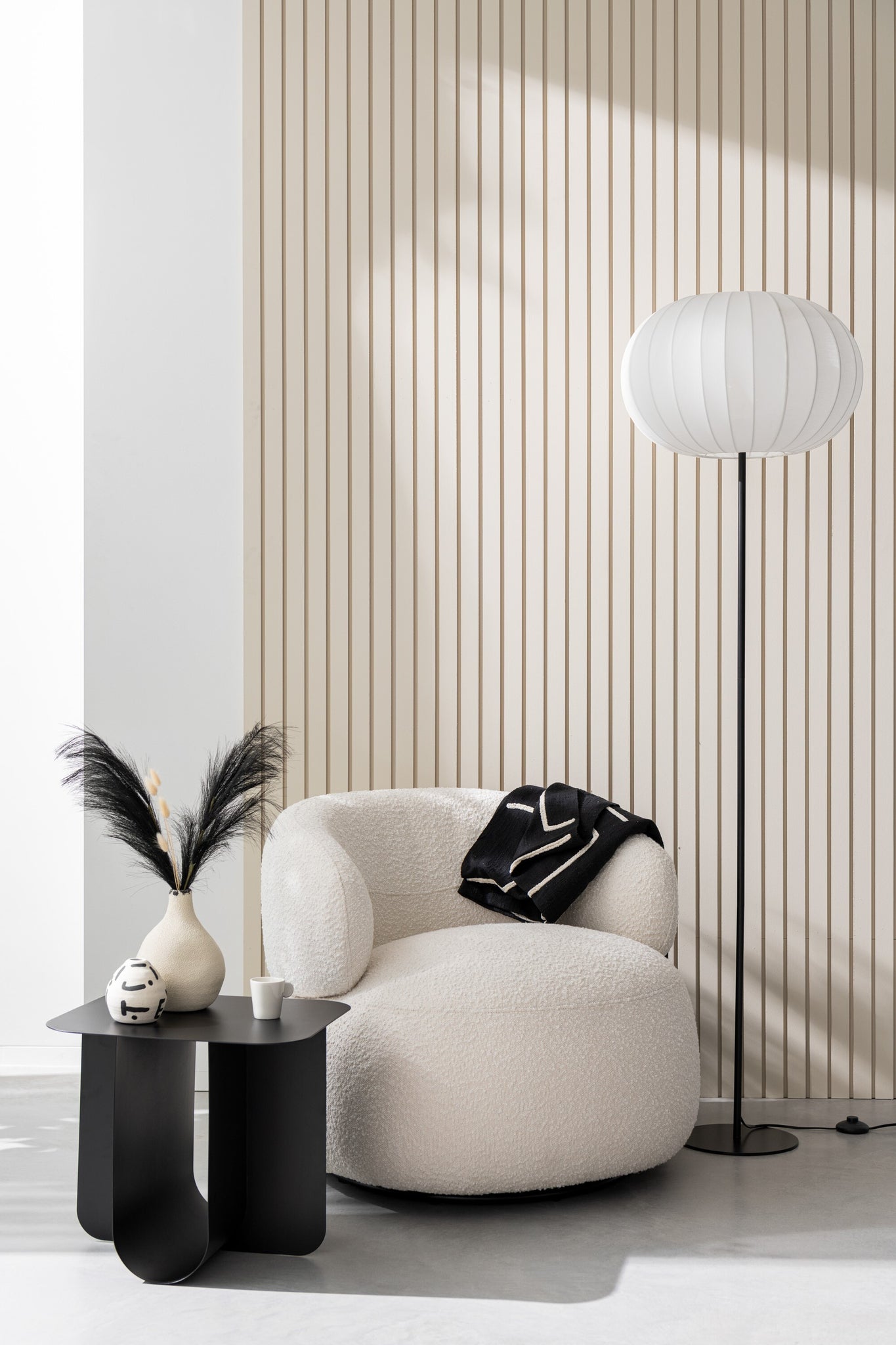 Vloerlamp lantaarn metaal/textiel wit L - J-LINE