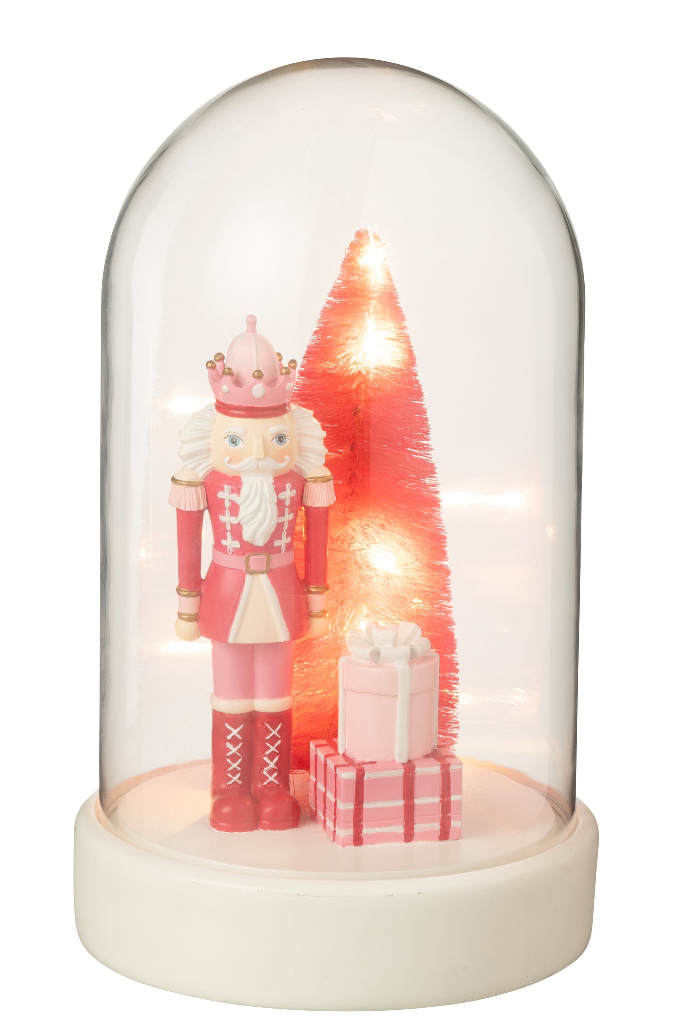 Decoratieve stolp met LED-notenkraker + boom + cadeaus limoenpoeder wit/roze - J-Line