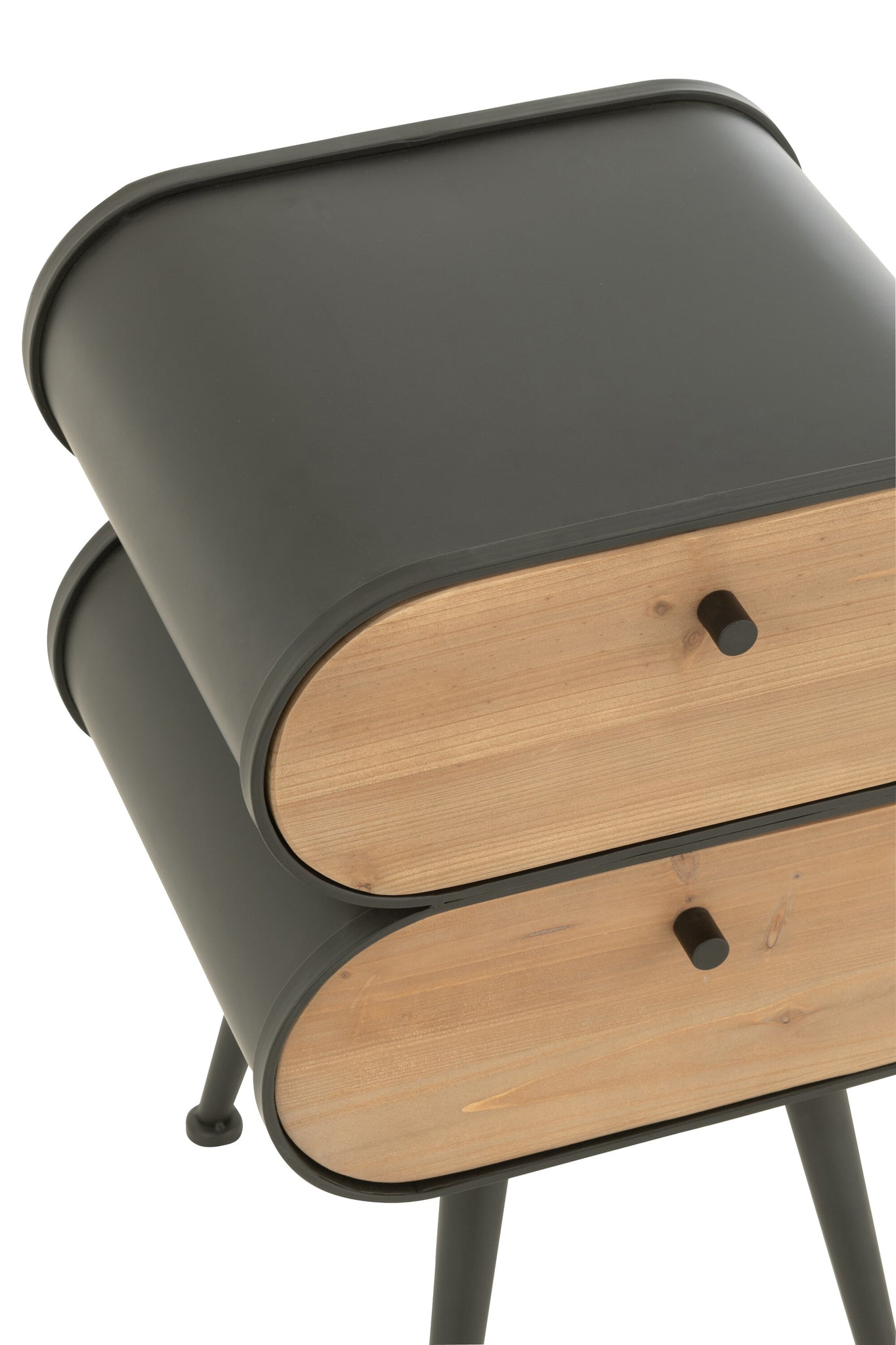 Nachtkastje Hout En Metaal Sparrenhout Zwart/Licht Beige - J-LINE