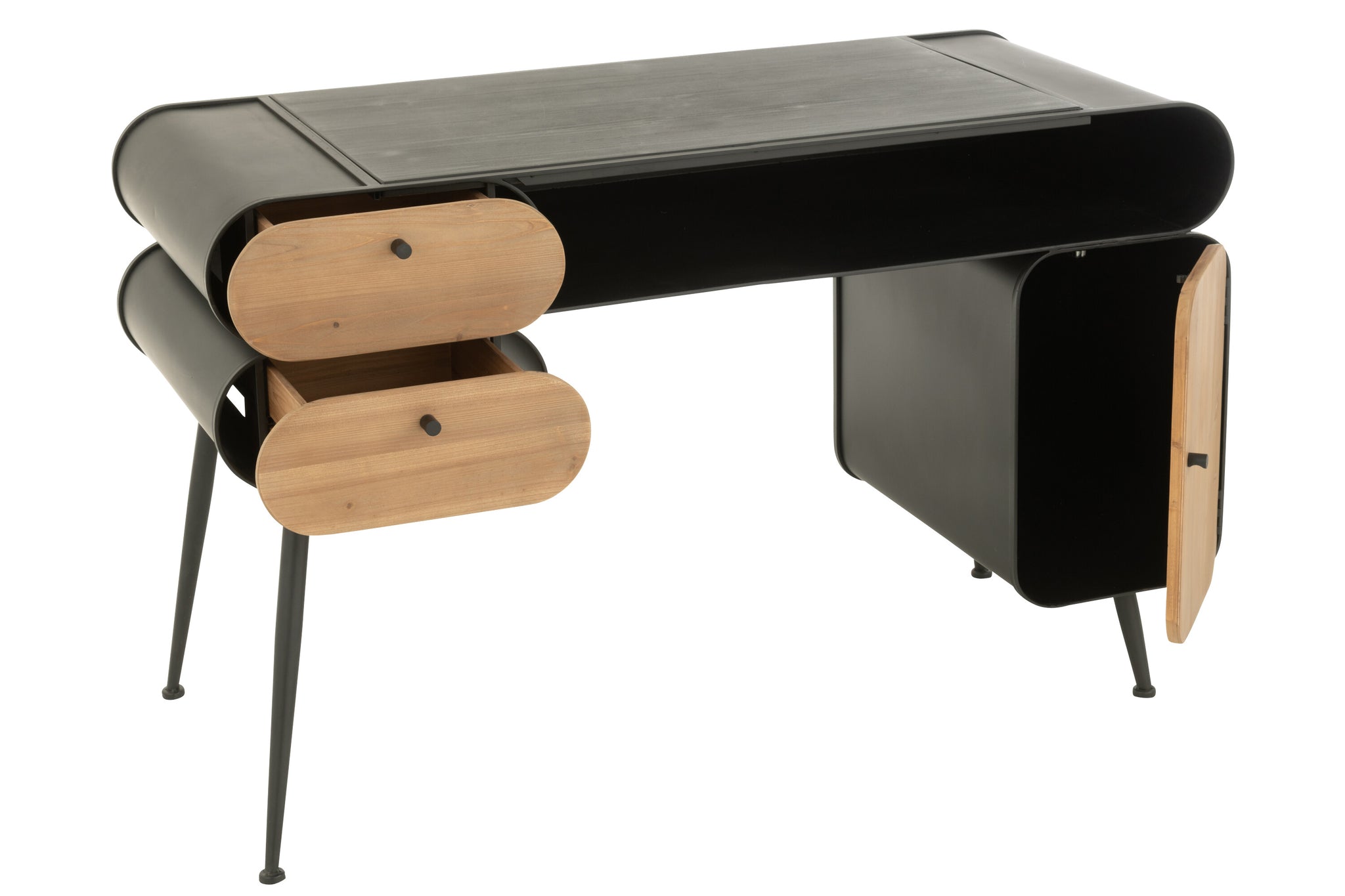 Bureau Hout En Metaal Bureau Sparrenhout Zwart/Licht Beige - J-LINE